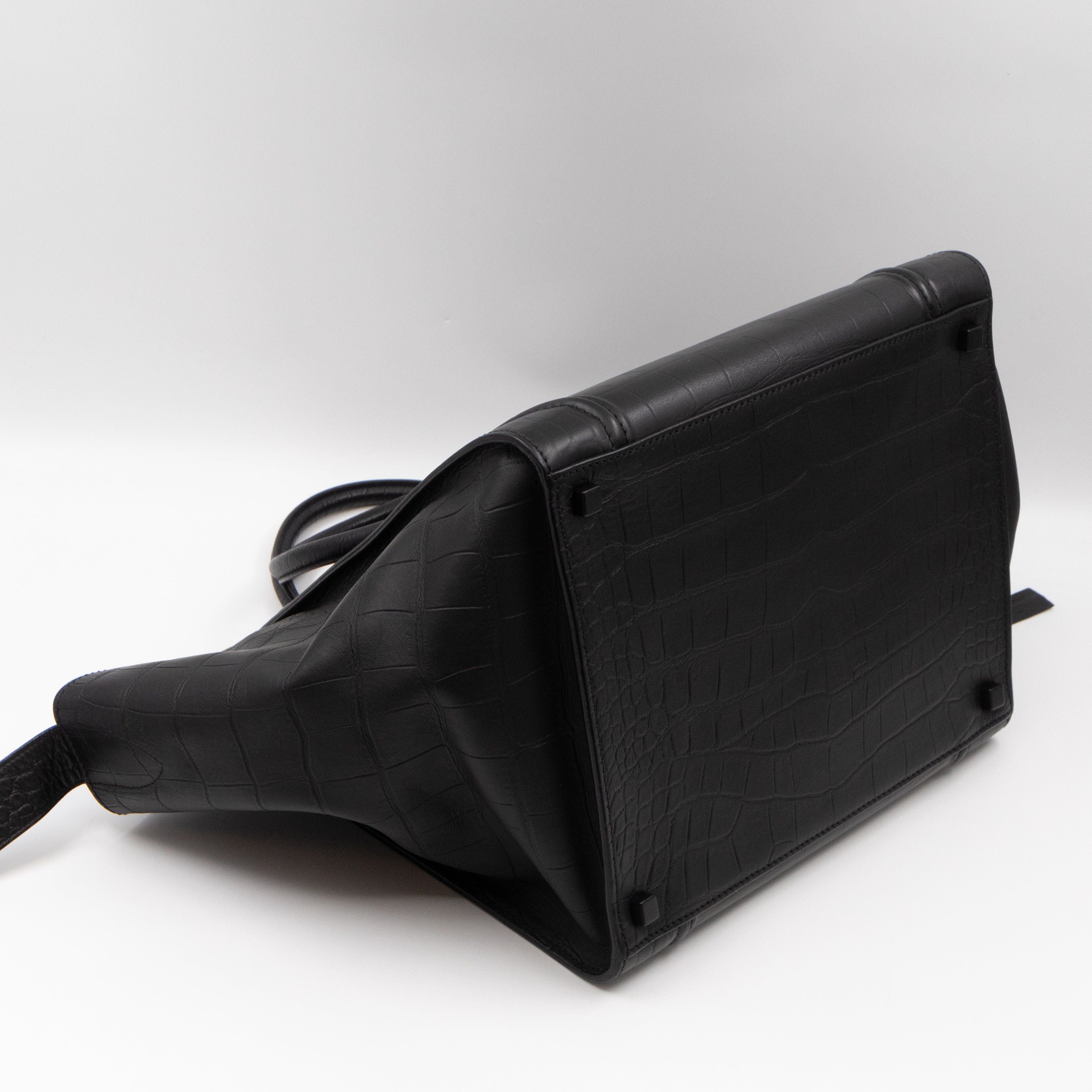 Phantom Medium Luggage Black Croc Embossed Leather