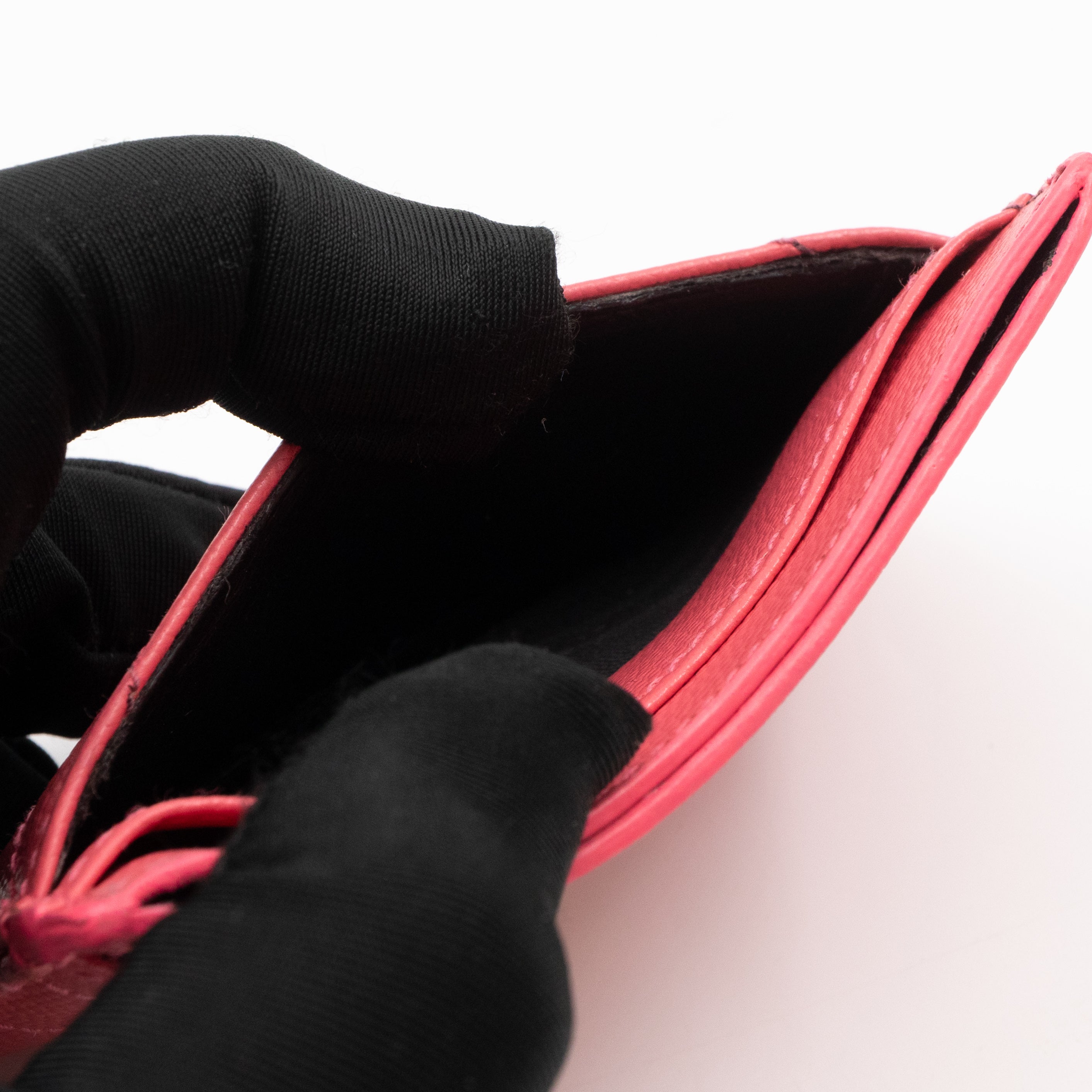 YSL Cassandre Card Holder Pink Grained Leather
