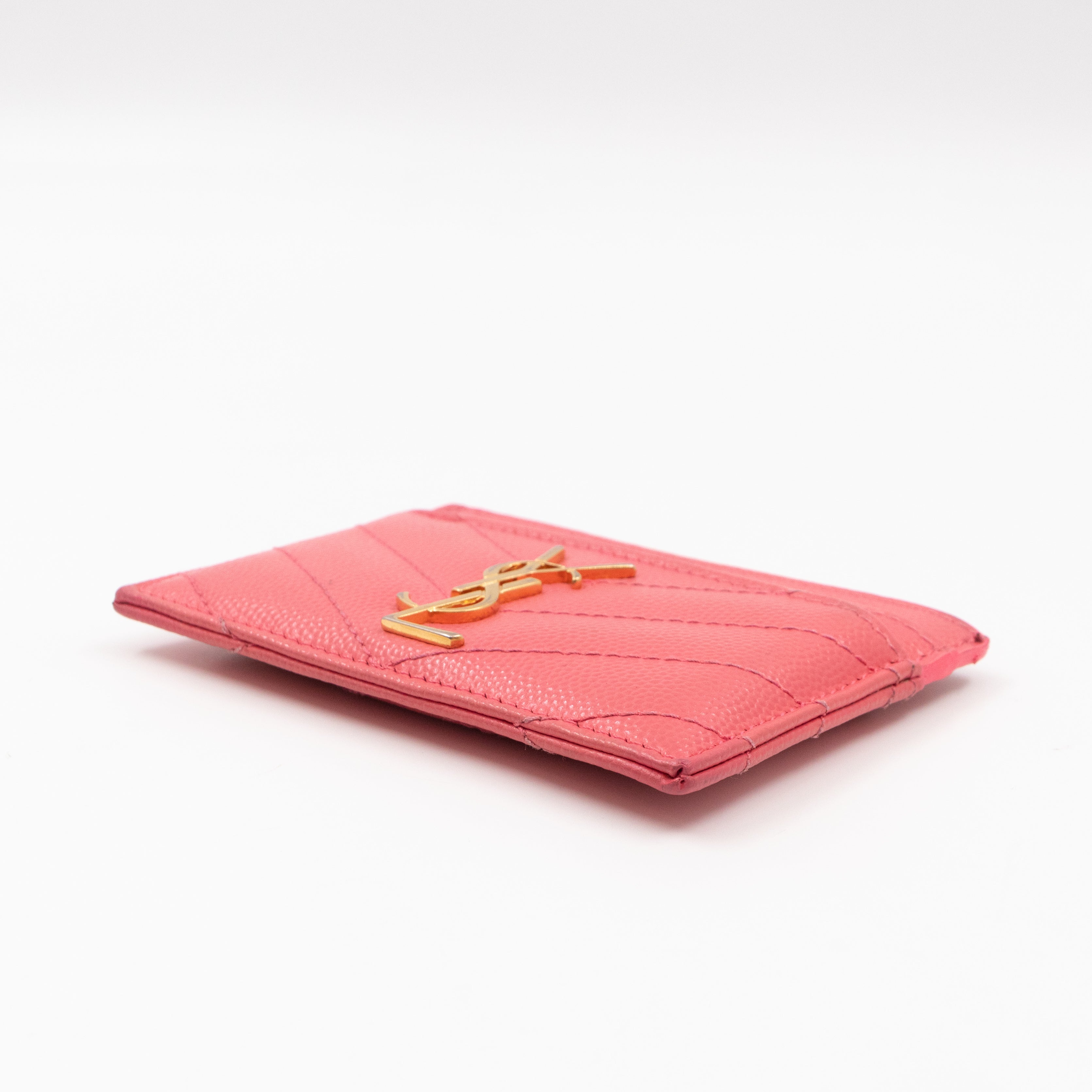 YSL Cassandre Card Holder Pink Grained Leather