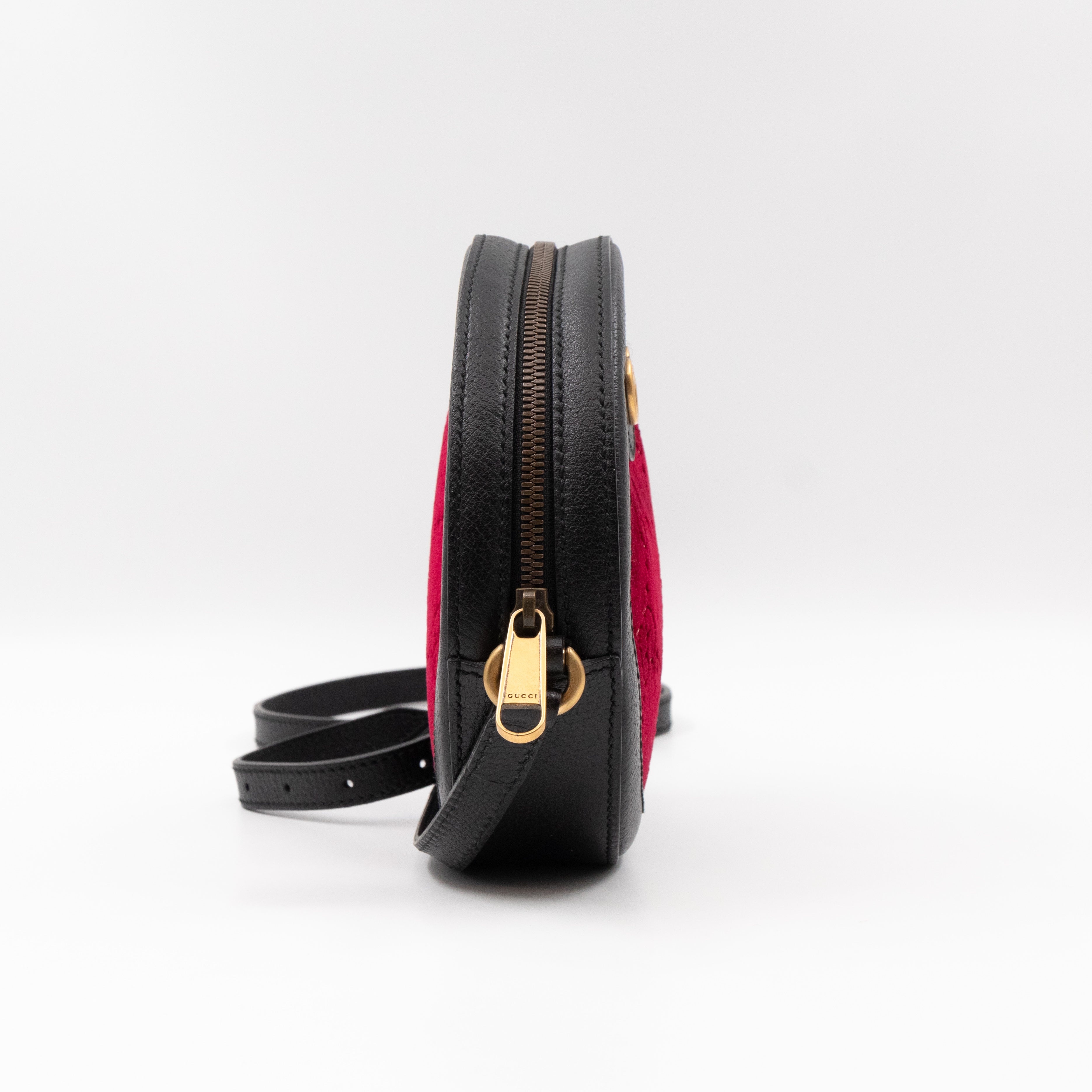 Round Crossbody Bag GG Red Velvet Black Calfskin Leather