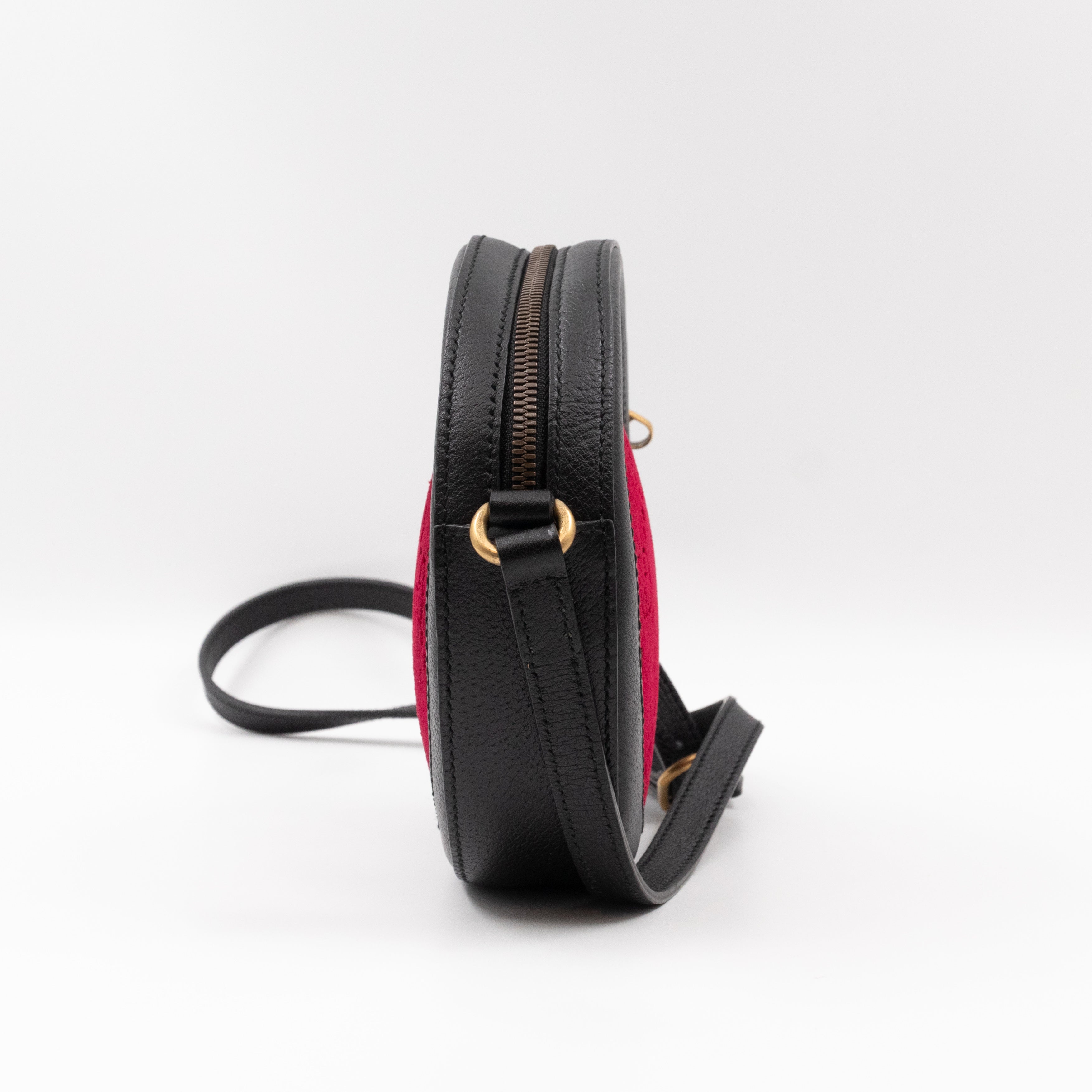 Round Crossbody Bag GG Red Velvet Black Calfskin Leather