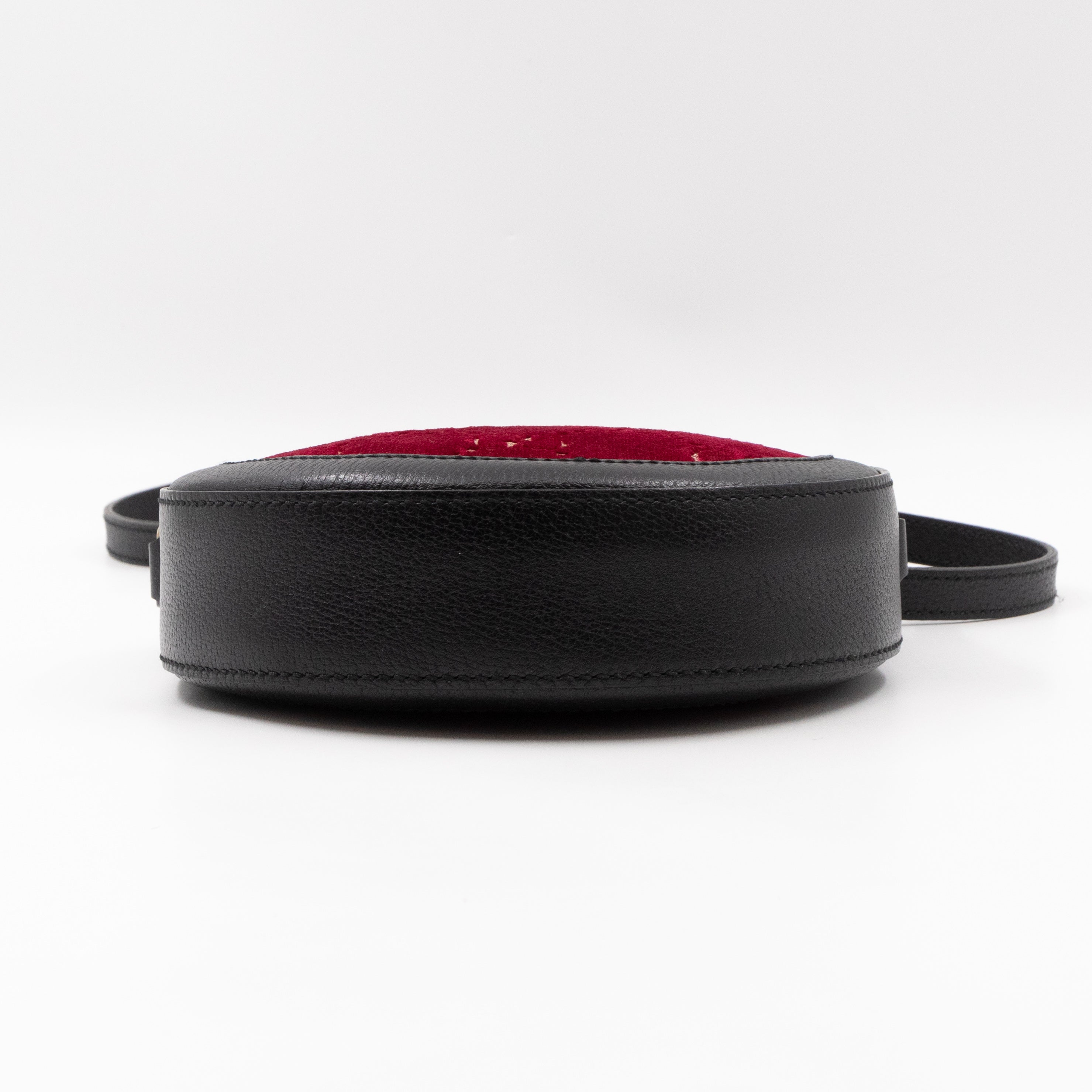Round Crossbody Bag GG Red Velvet Black Calfskin Leather