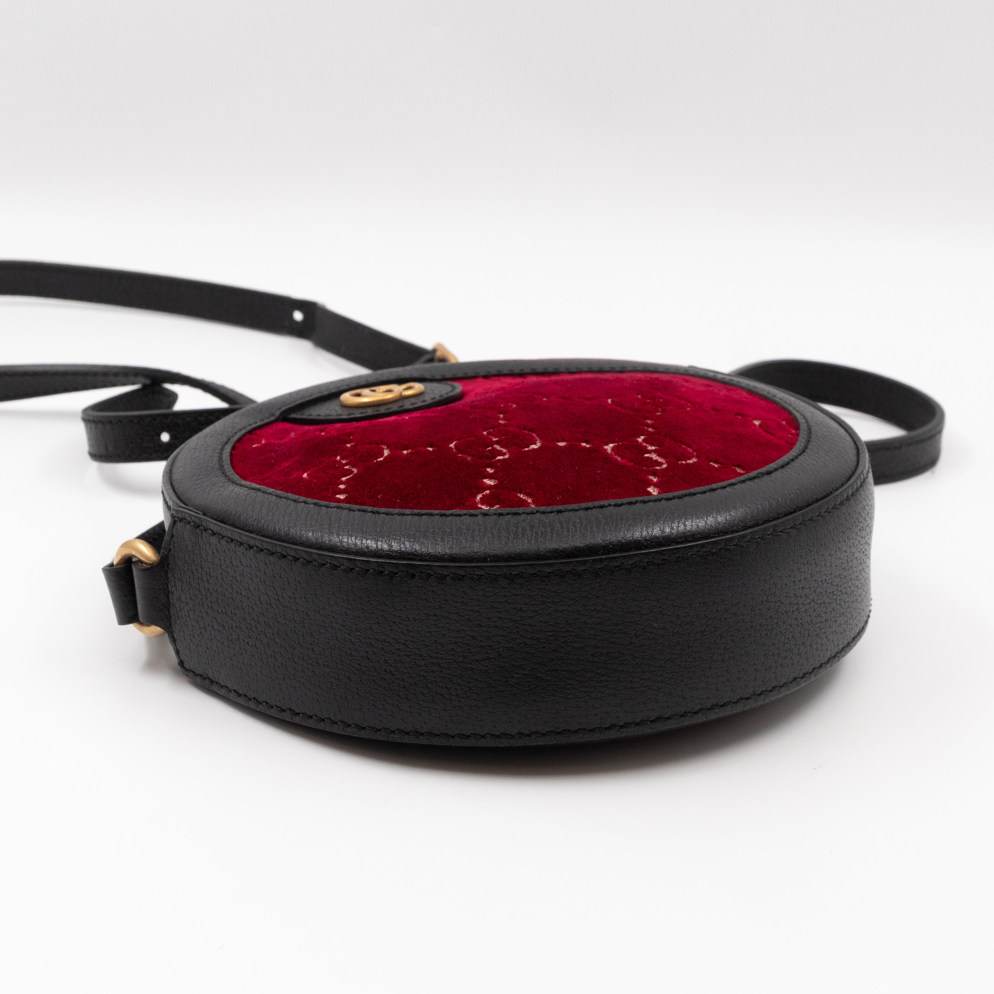 Round Crossbody Bag GG Red Velvet Black Calfskin Leather
