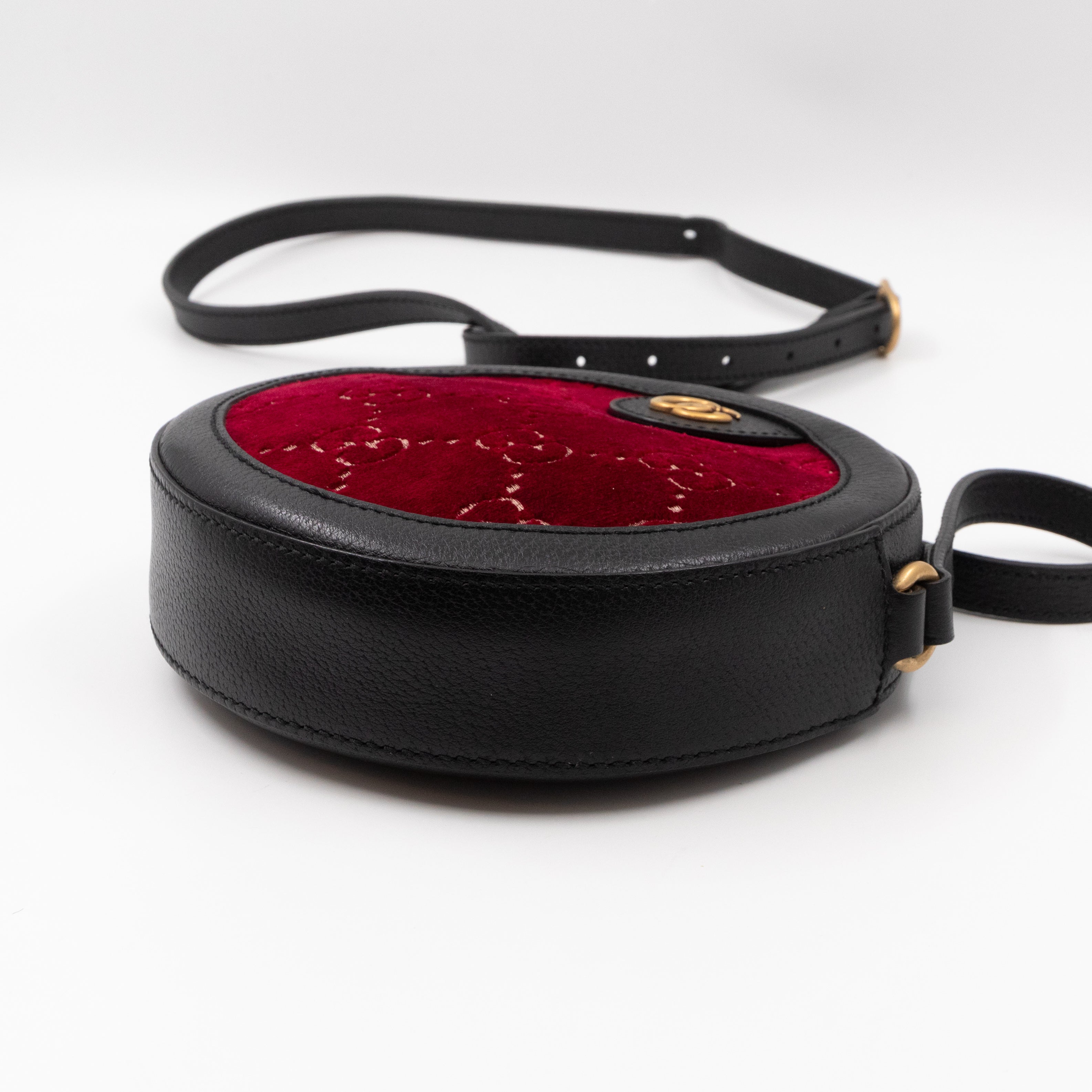 Round Crossbody Bag GG Red Velvet Black Calfskin Leather