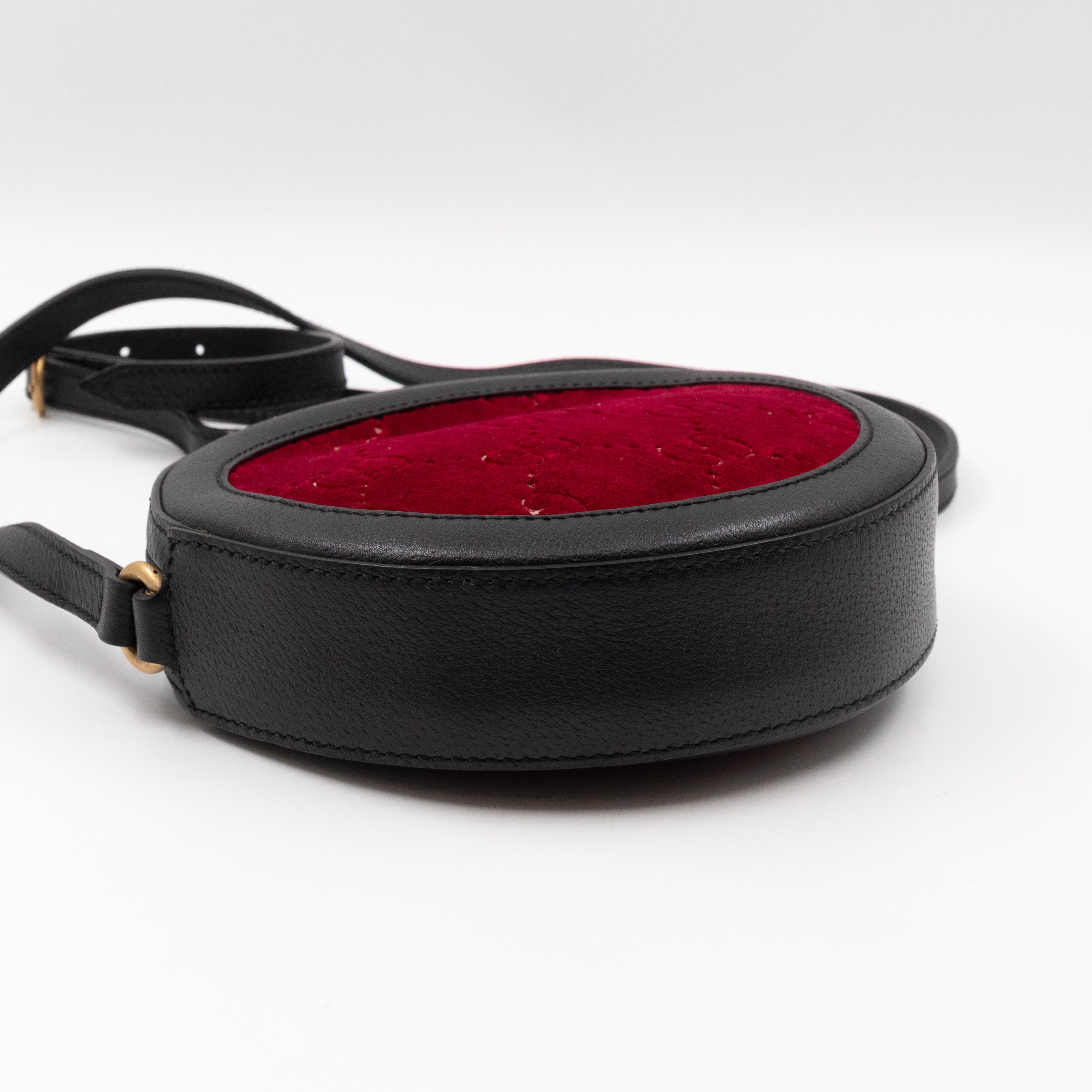 Round Crossbody Bag GG Red Velvet Black Calfskin Leather