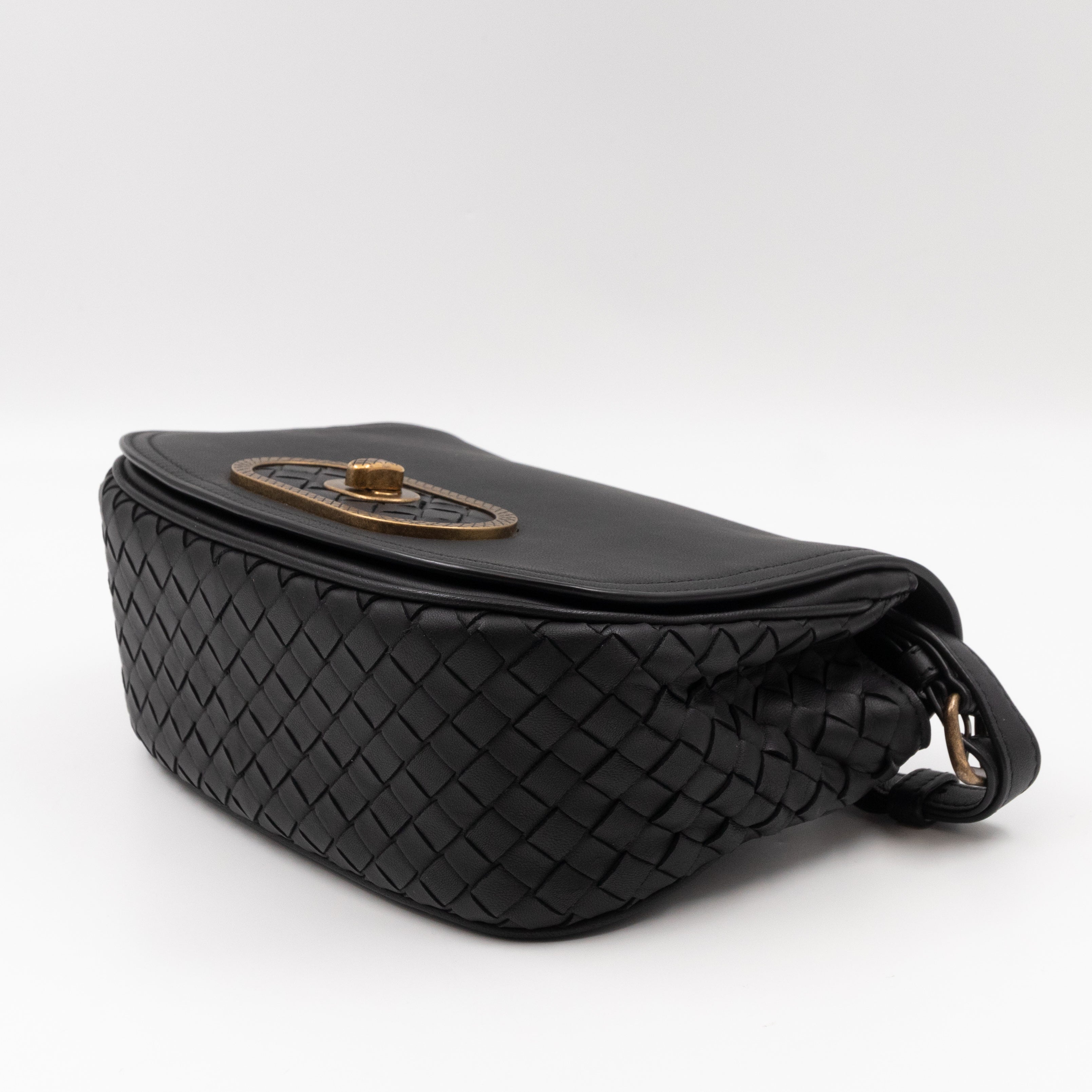 Luna Crossbody Bag Intrecciato Black Leather