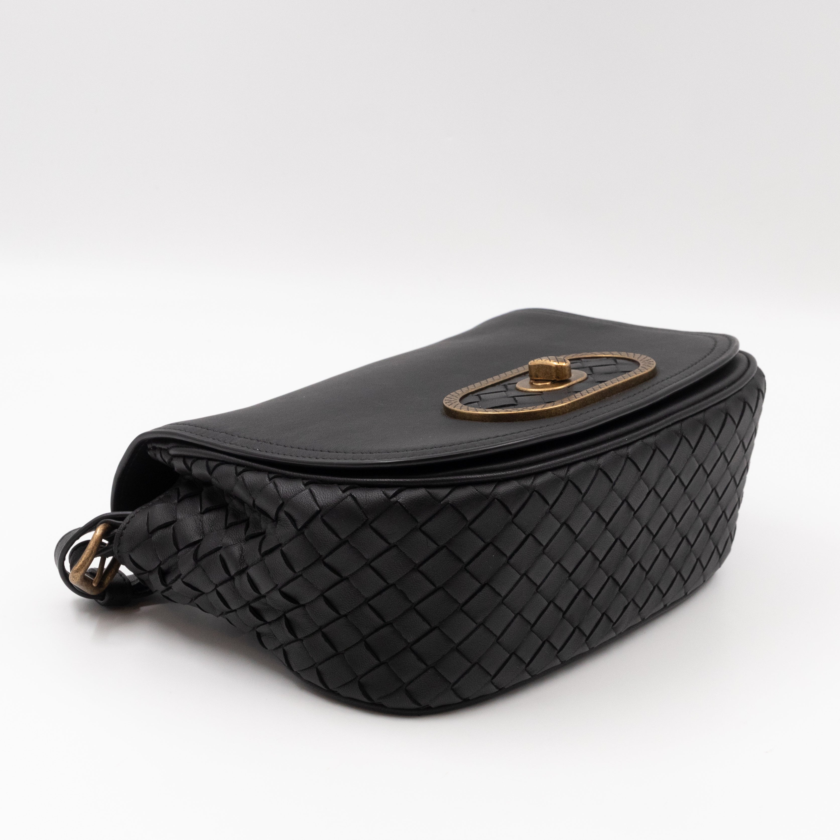 Luna Crossbody Bag Intrecciato Black Leather