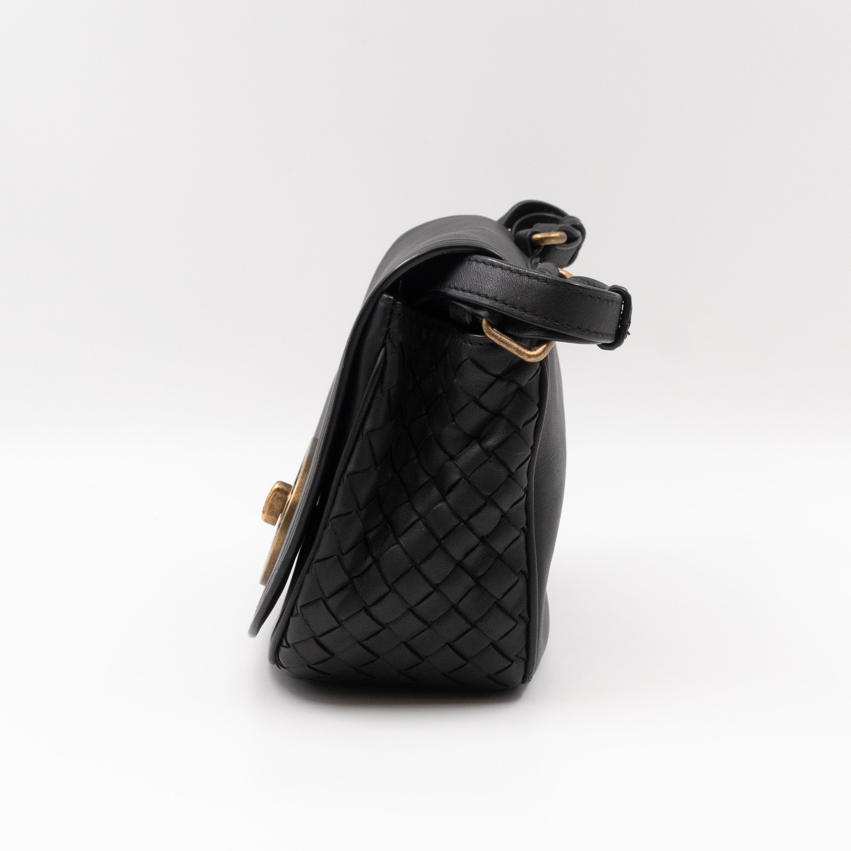 Luna Crossbody Bag Intrecciato Black Leather