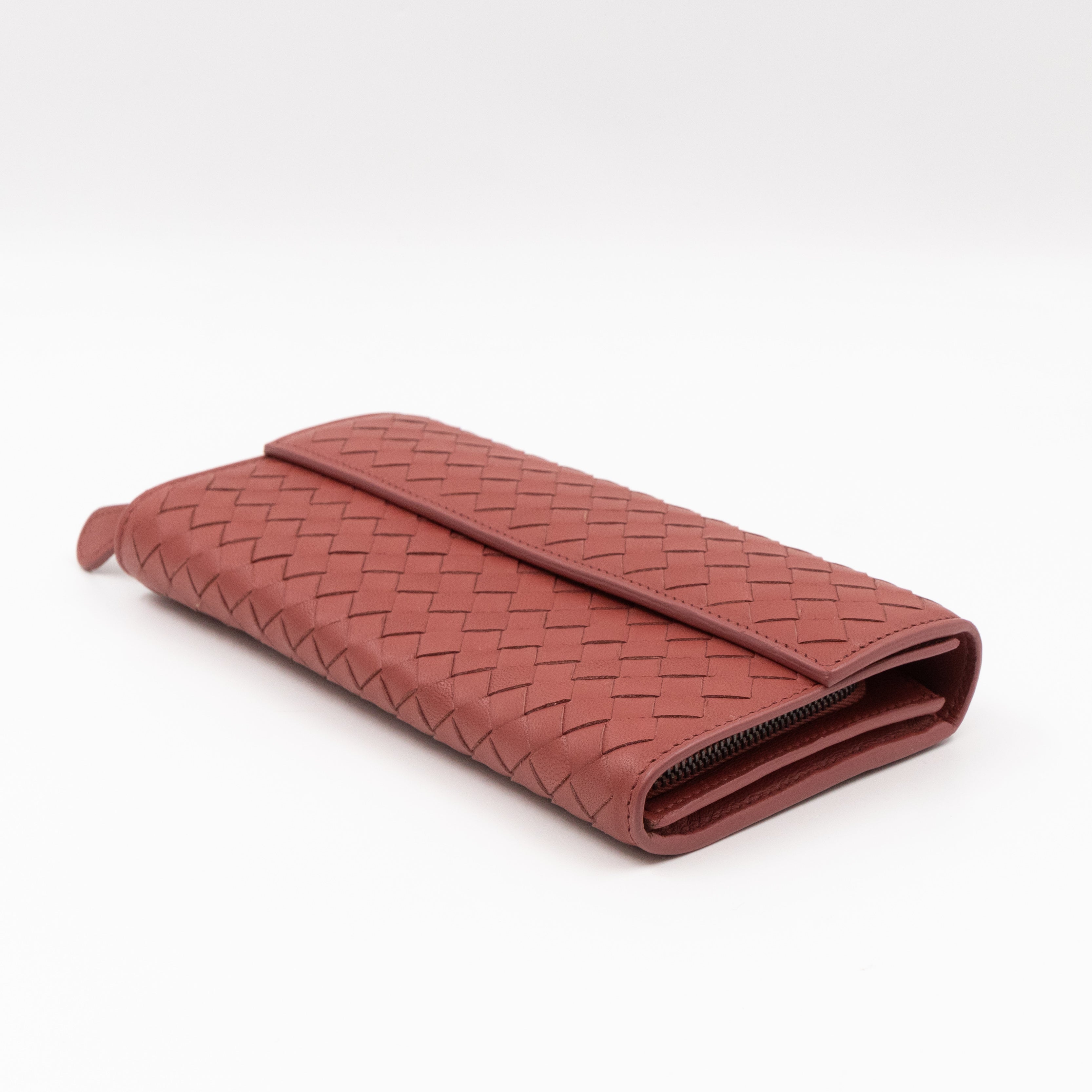 Long Wallet Brick Brown Intrecciato Leather