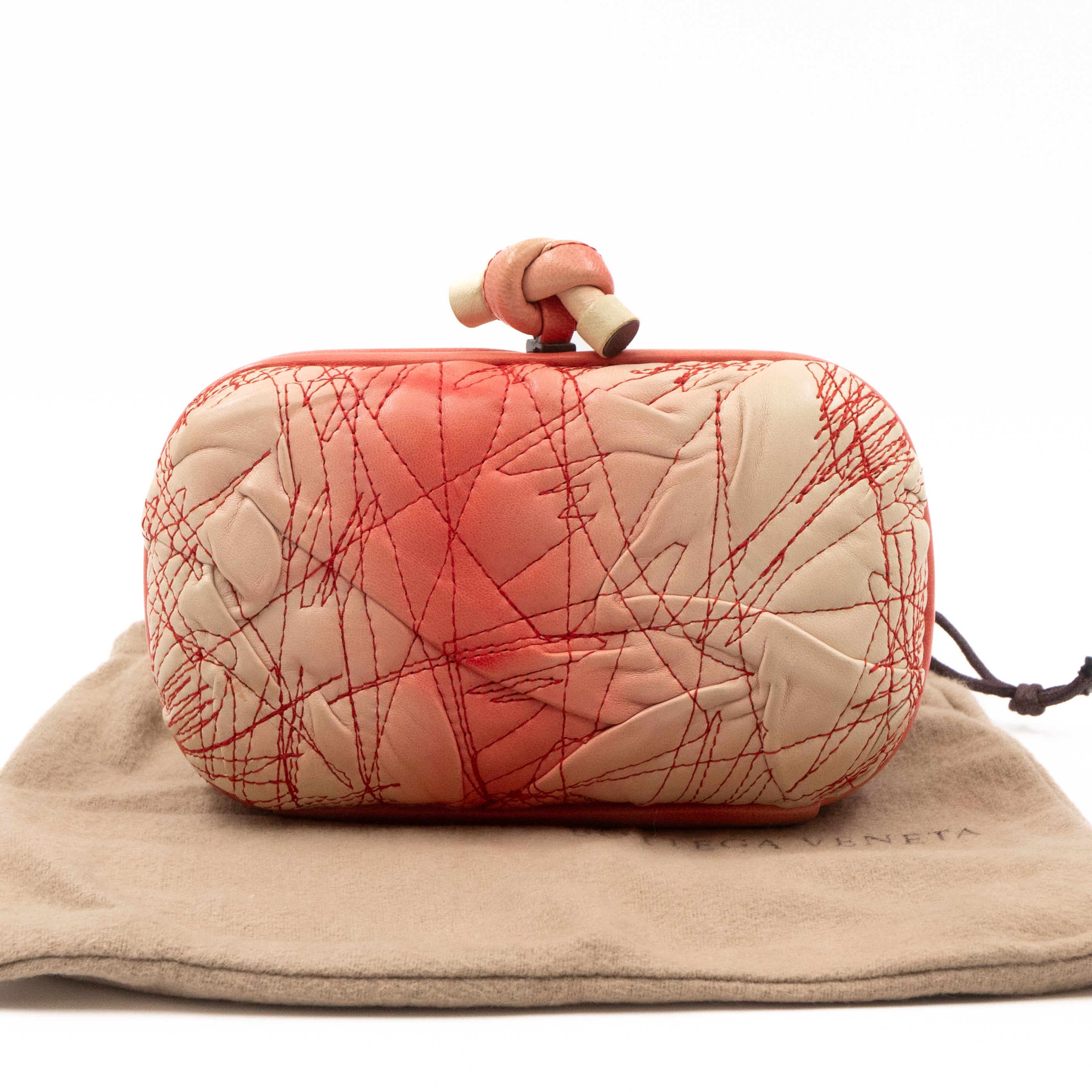 Knot Clutch Pink Embroidered Leather