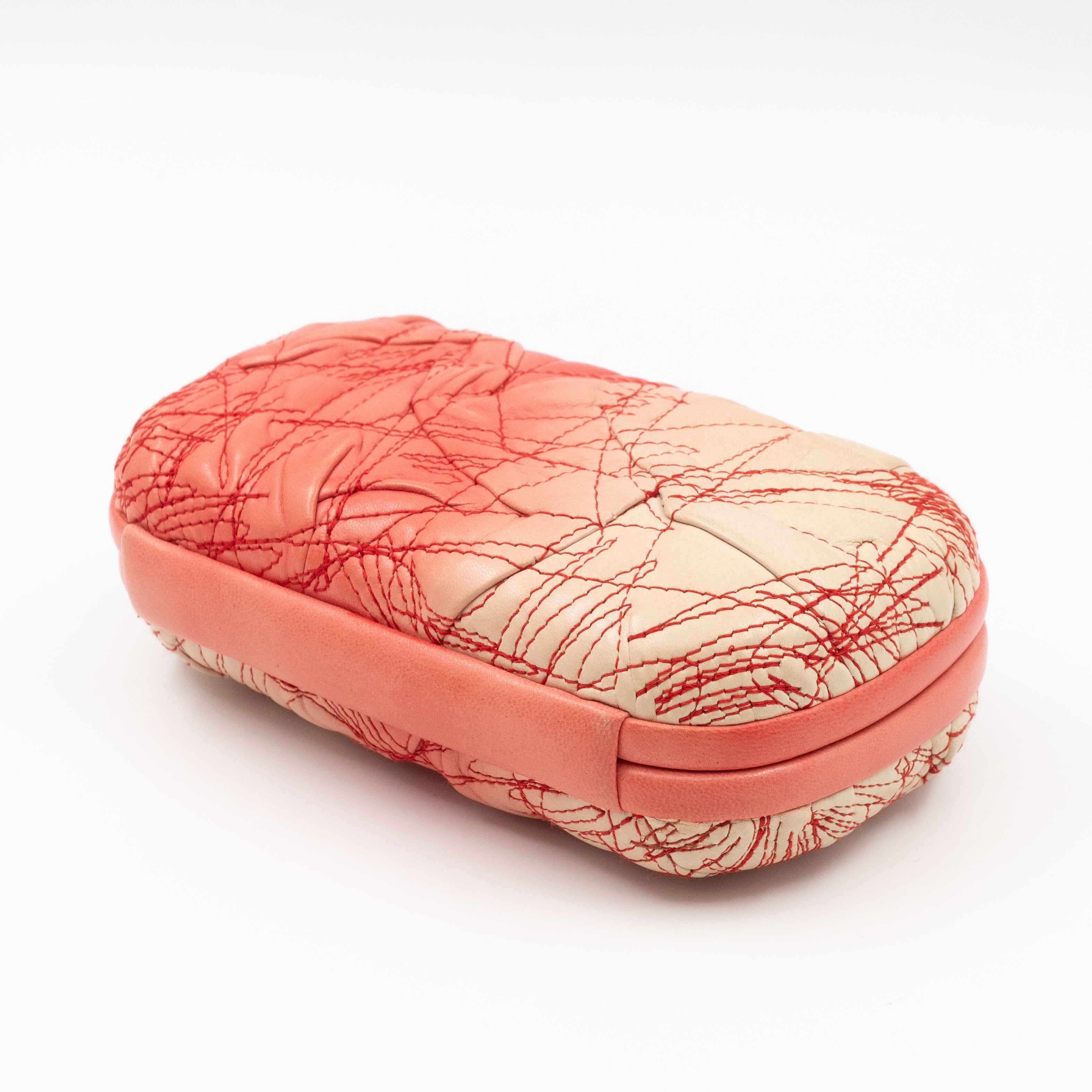 Knot Clutch Pink Embroidered Leather