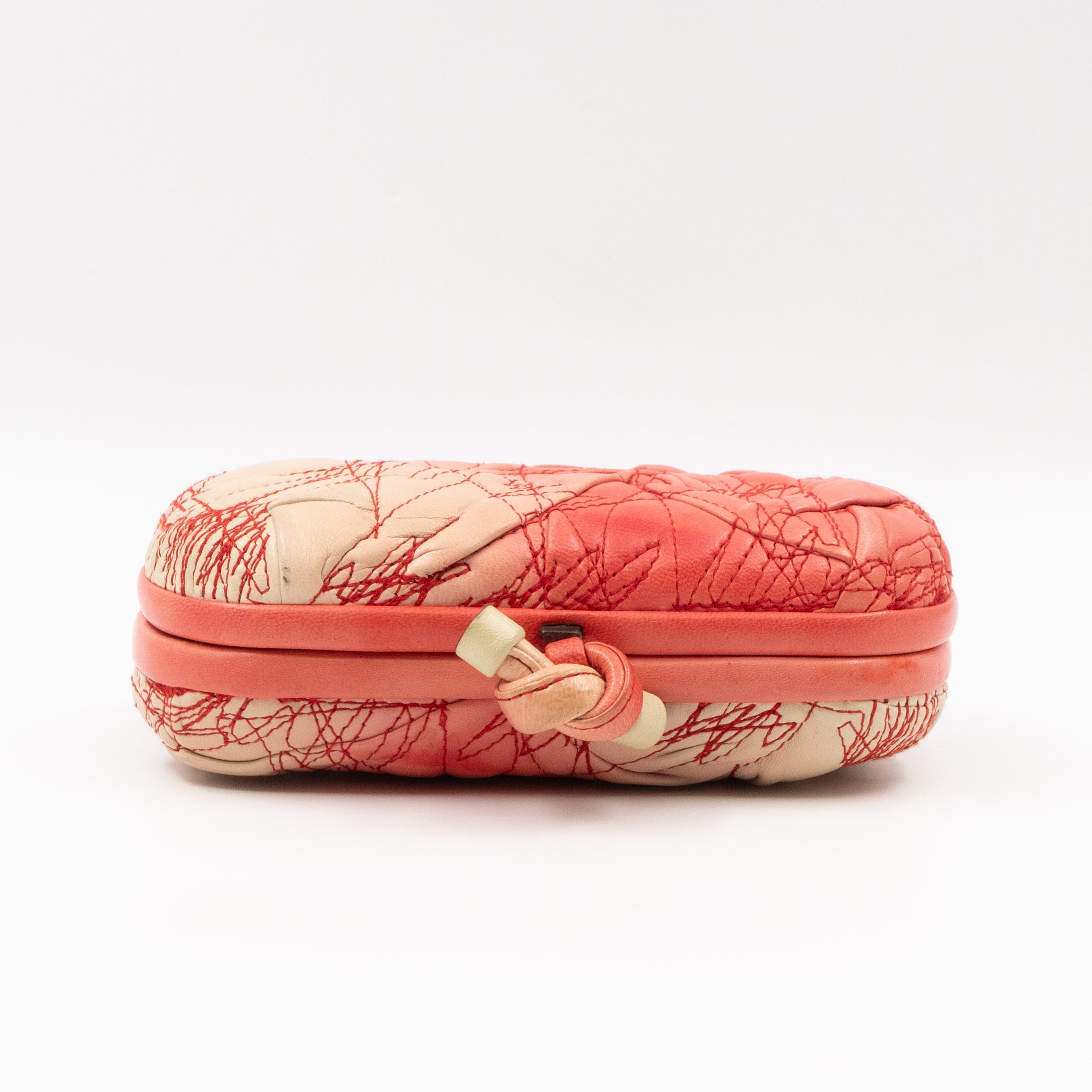 Knot Clutch Pink Embroidered Leather