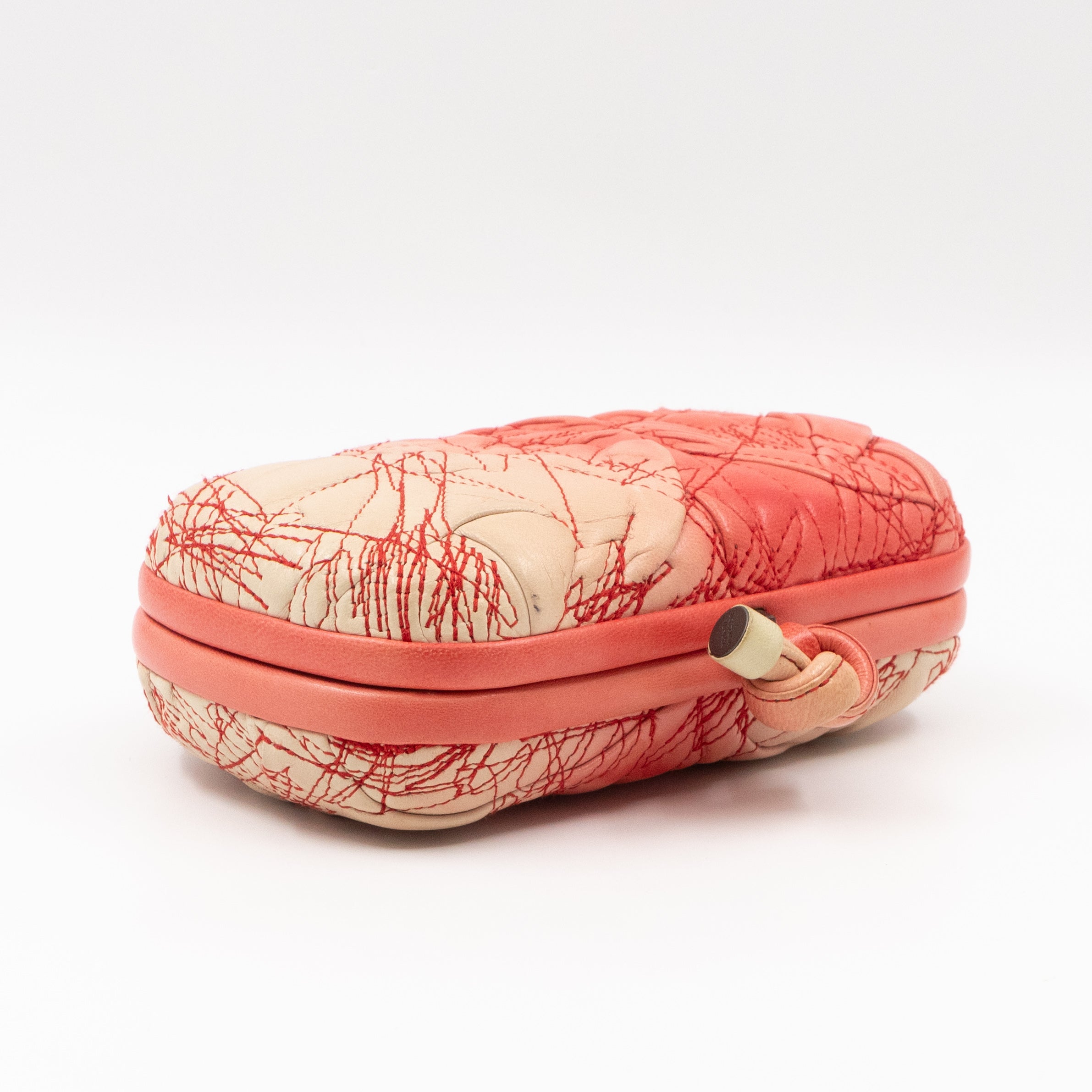 Knot Clutch Pink Embroidered Leather