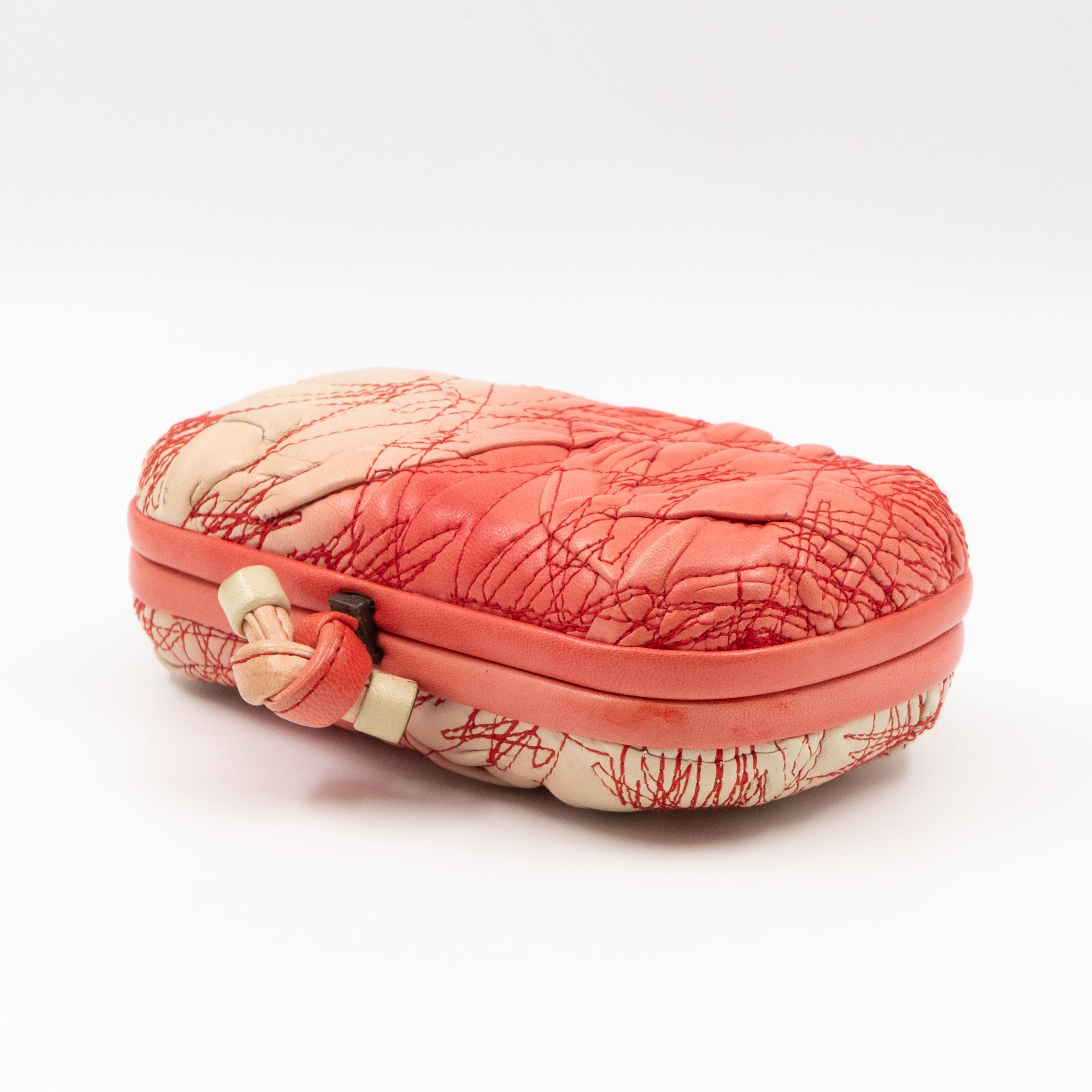 Knot Clutch Pink Embroidered Leather