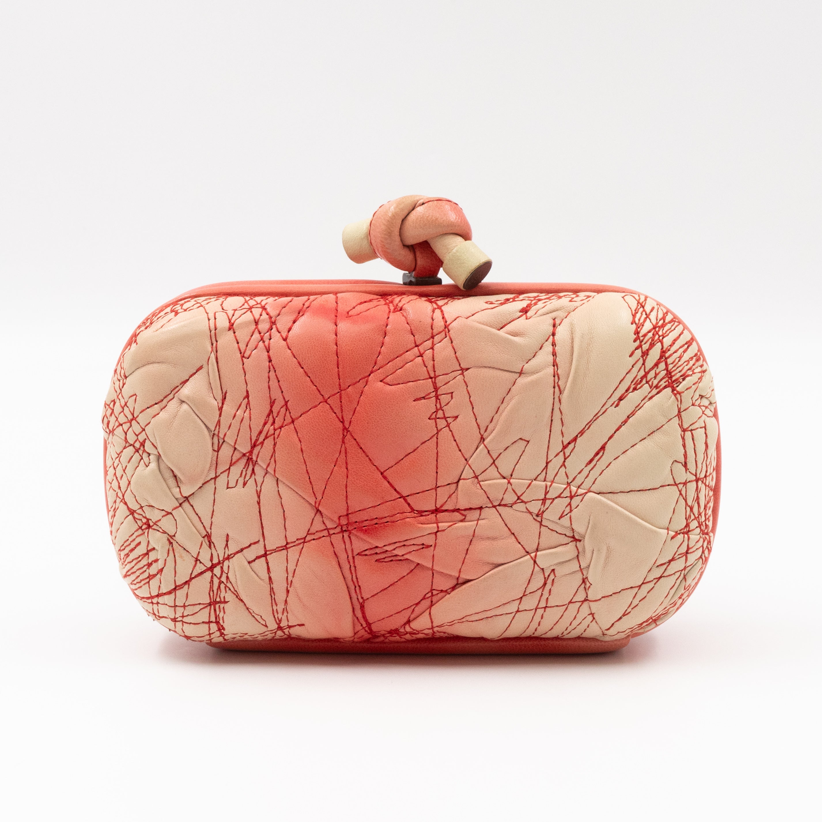 Knot Clutch Pink Embroidered Leather