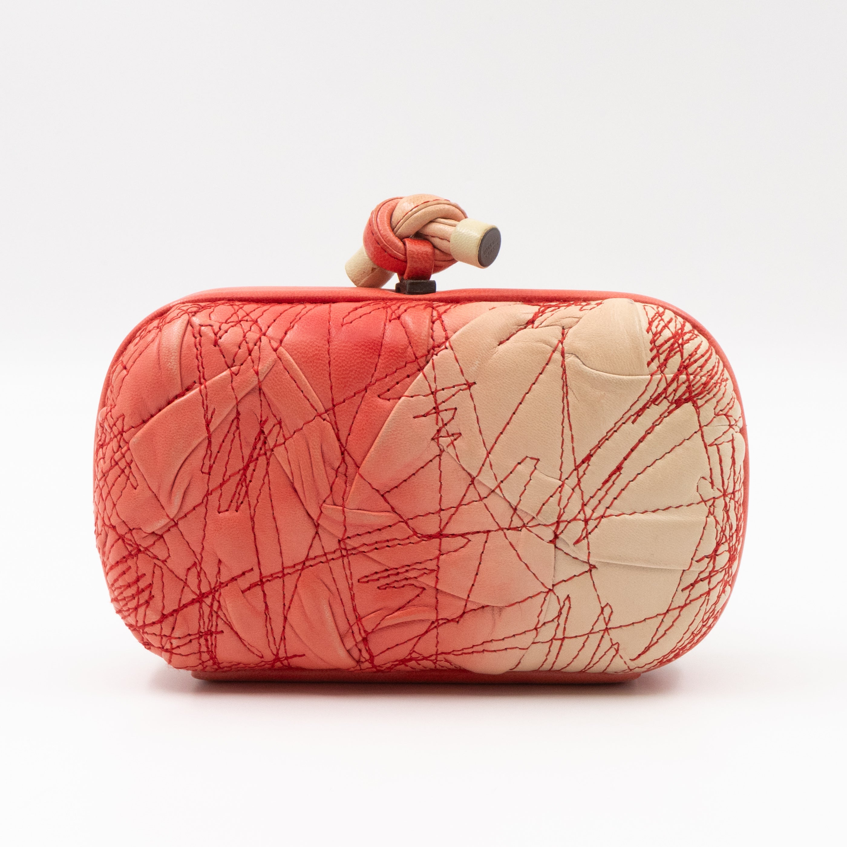 Knot Clutch Pink Embroidered Leather