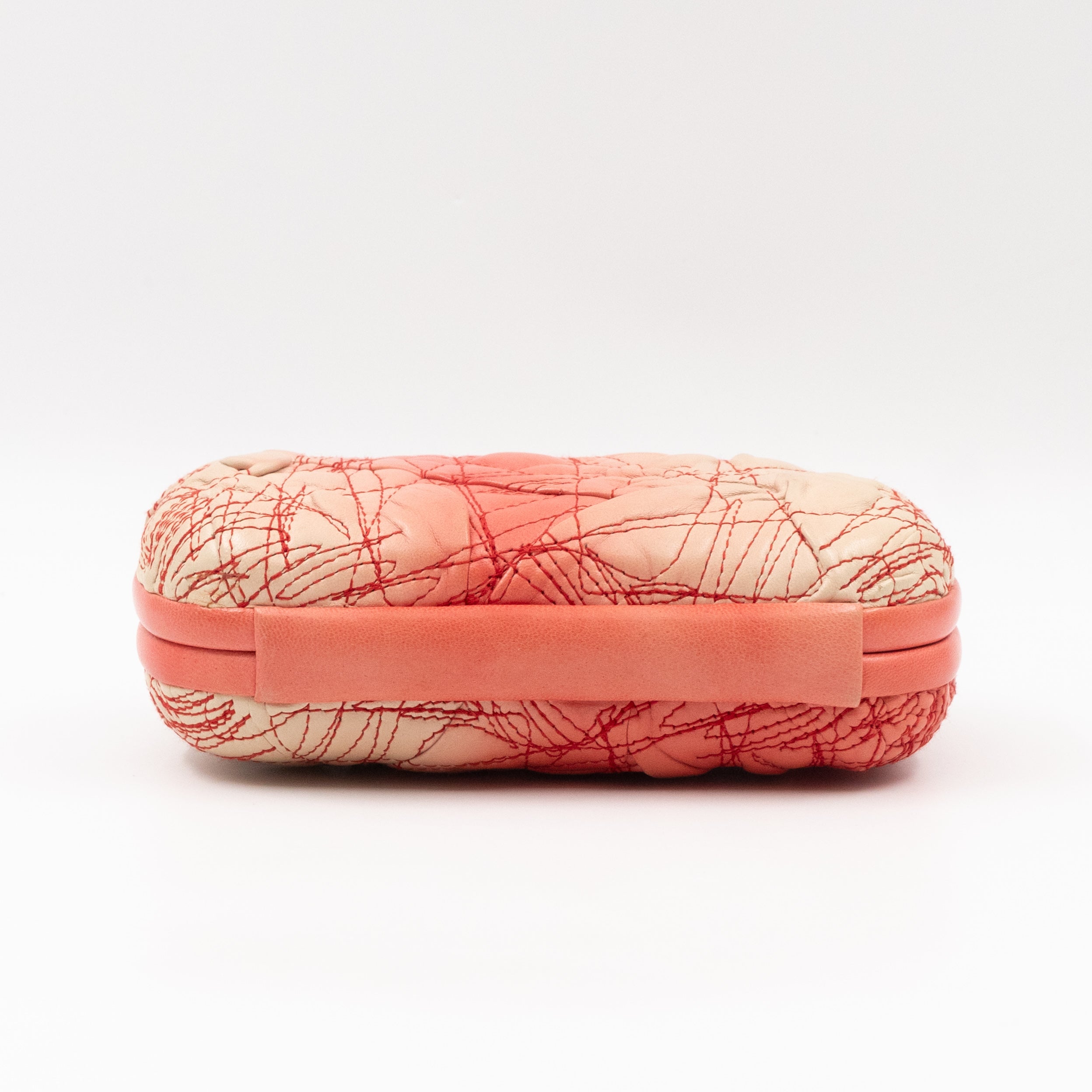 Knot Clutch Pink Embroidered Leather