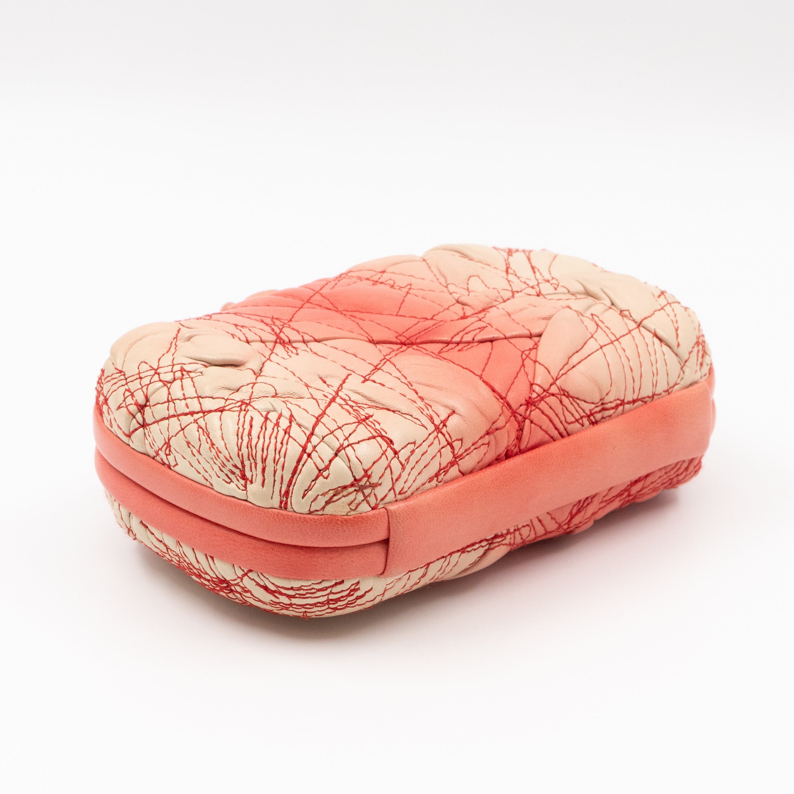 Knot Clutch Pink Embroidered Leather