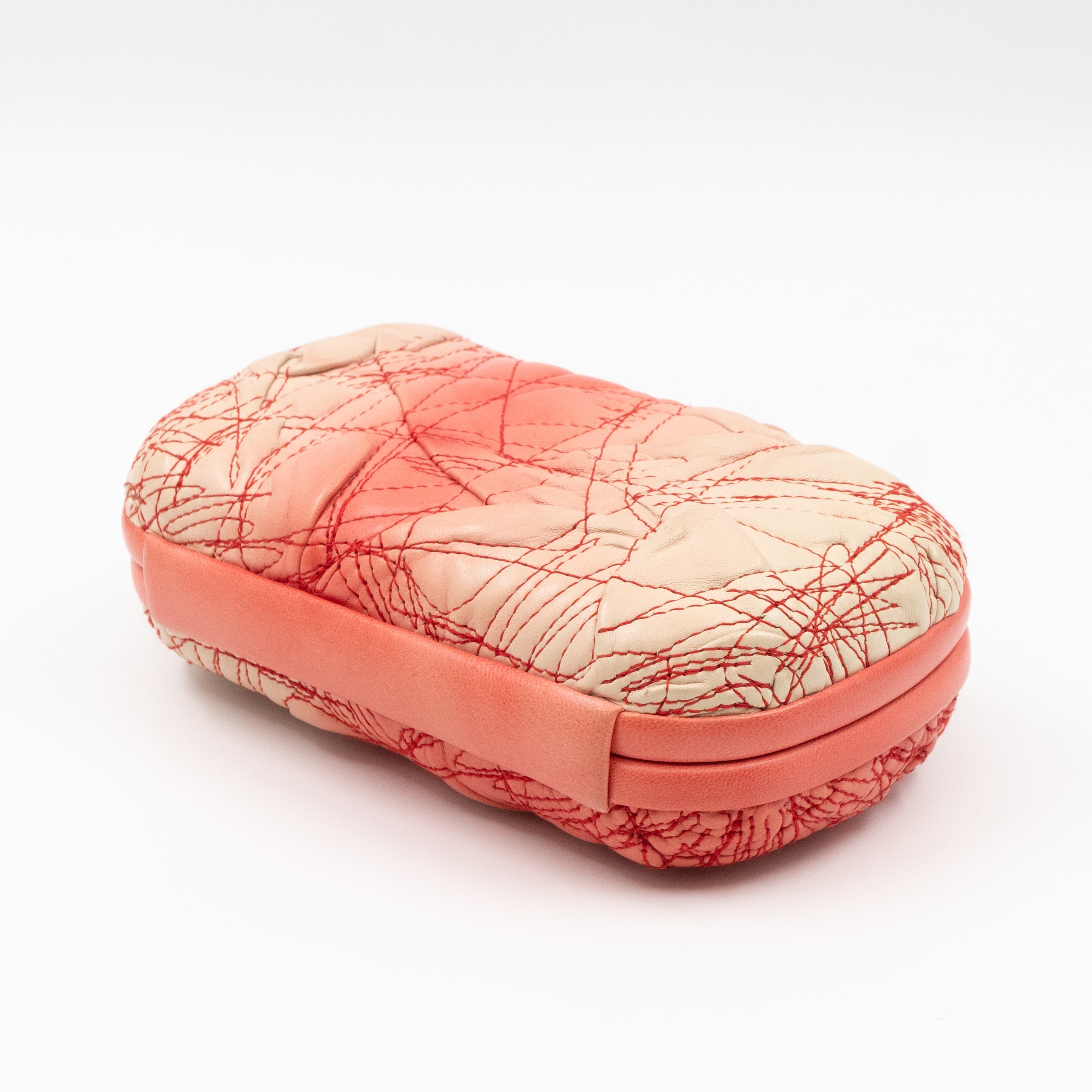 Knot Clutch Pink Embroidered Leather