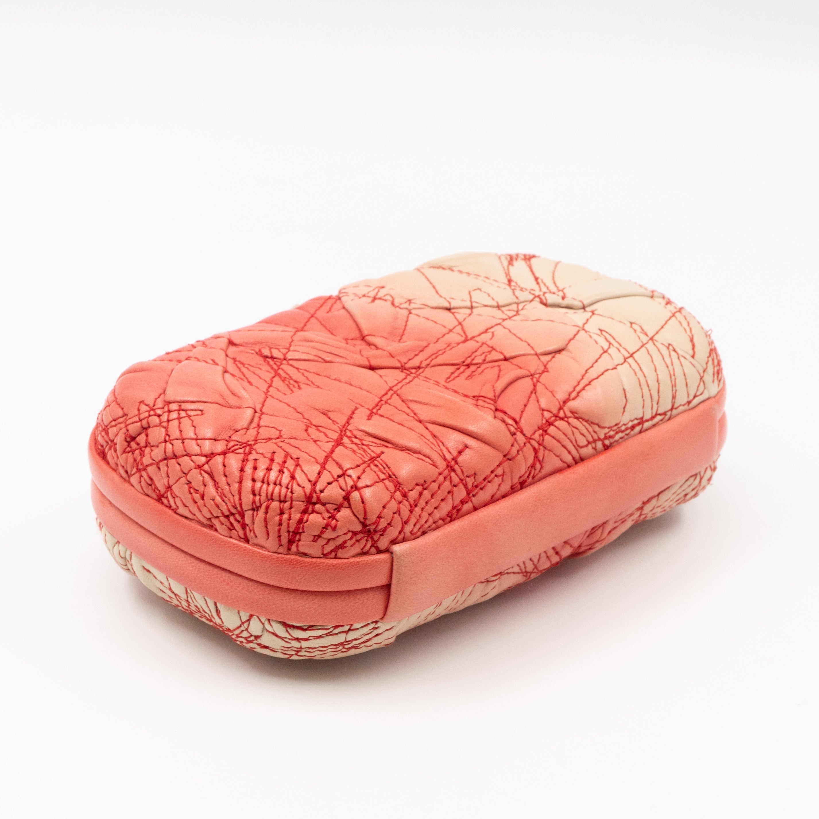 Knot Clutch Pink Embroidered Leather