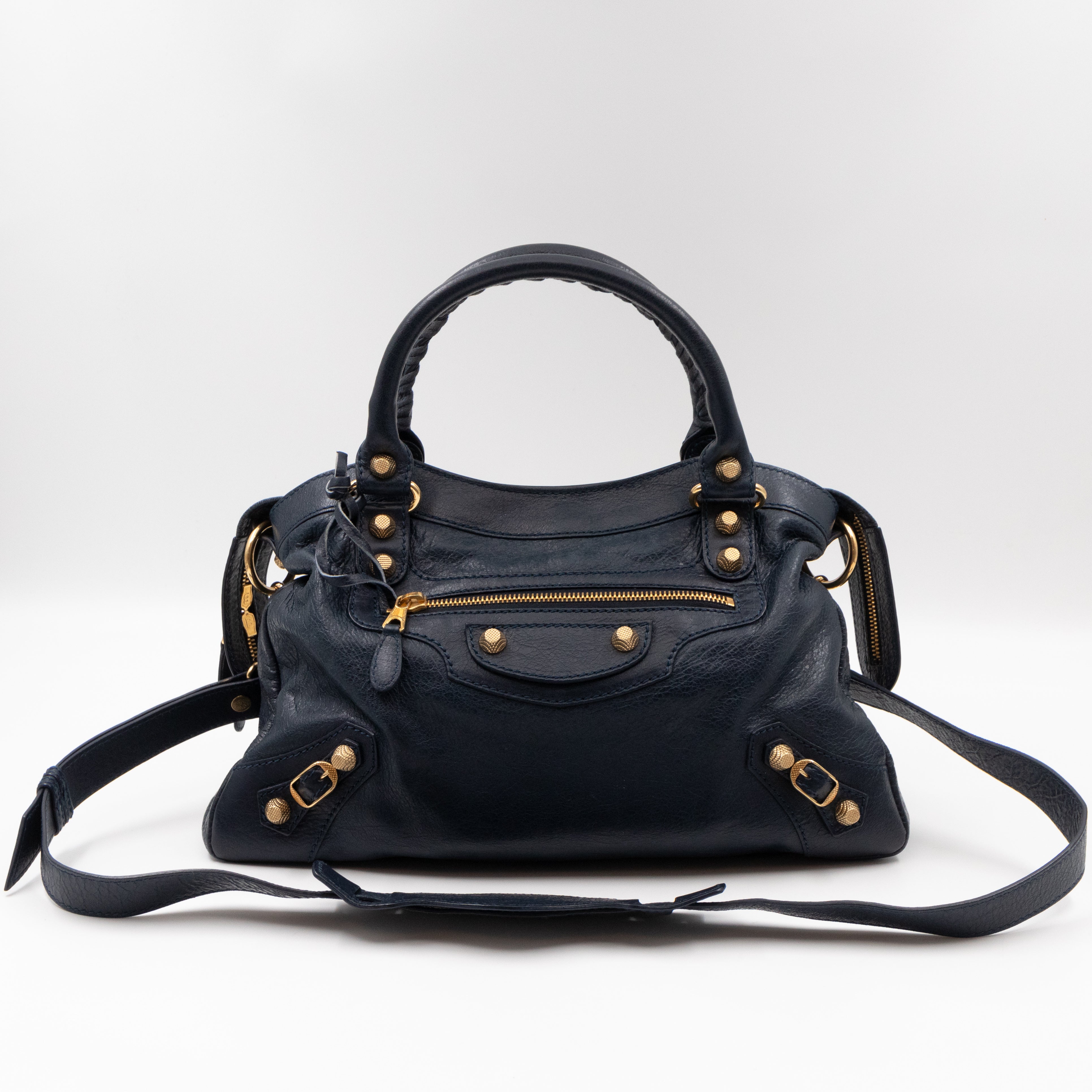 Giant Town Navy Blue Leather Gold
