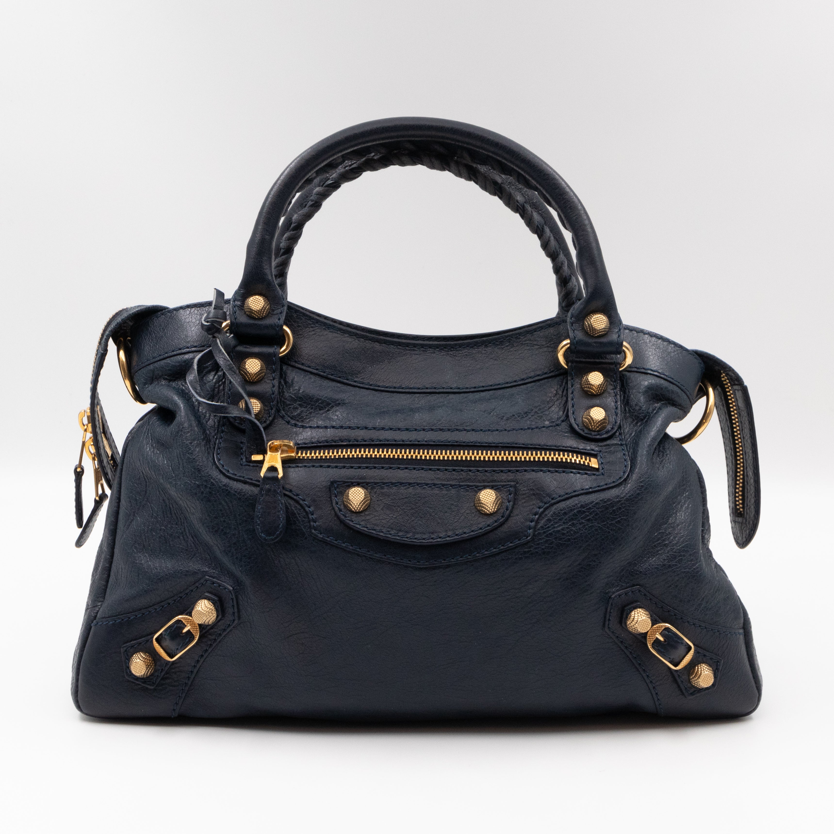 Giant Town Navy Blue Leather Gold