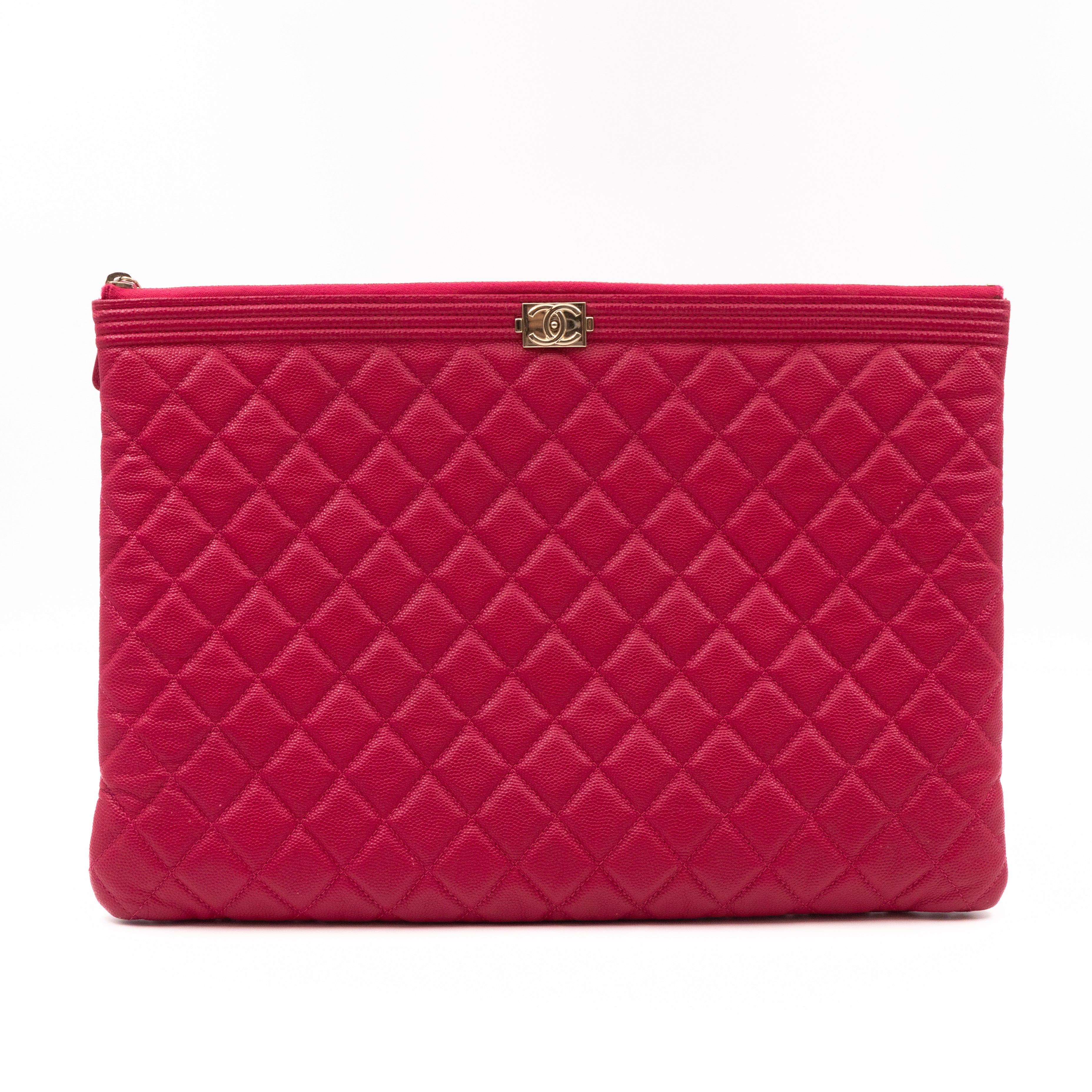 Boy O Case Clutch Large Pink Caviar Leather