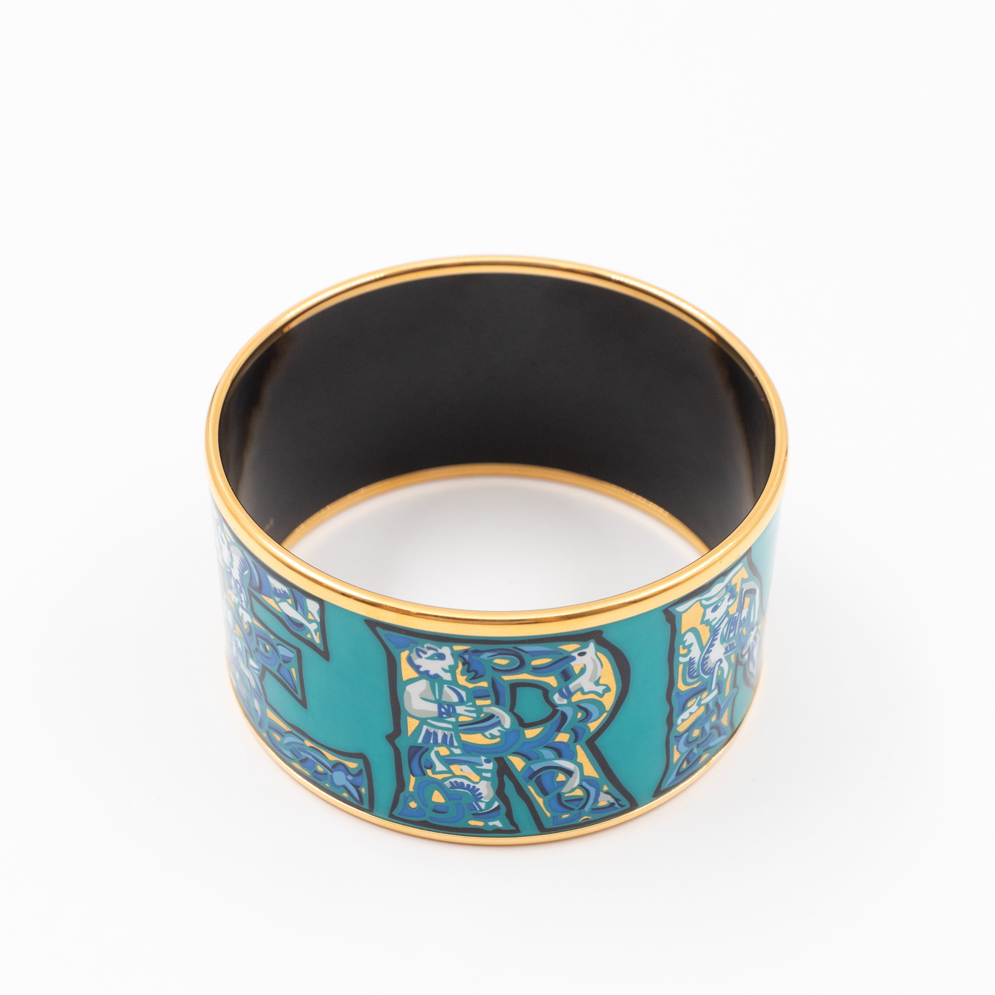 Alphabet Russe Enamel Extra Wide Bracelet Turquoise Bleu Kaki