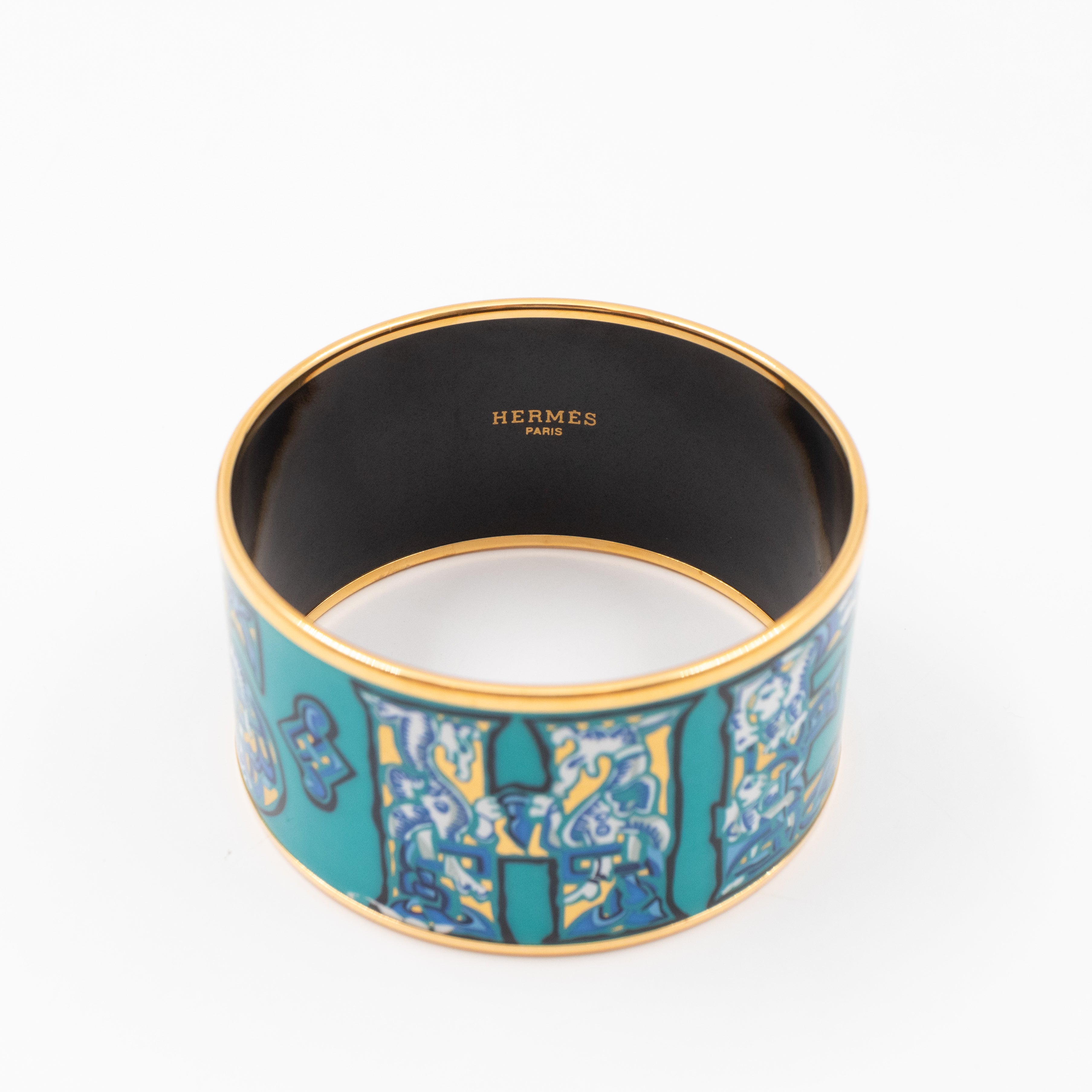 Alphabet Russe Enamel Extra Wide Bracelet Turquoise Bleu Kaki