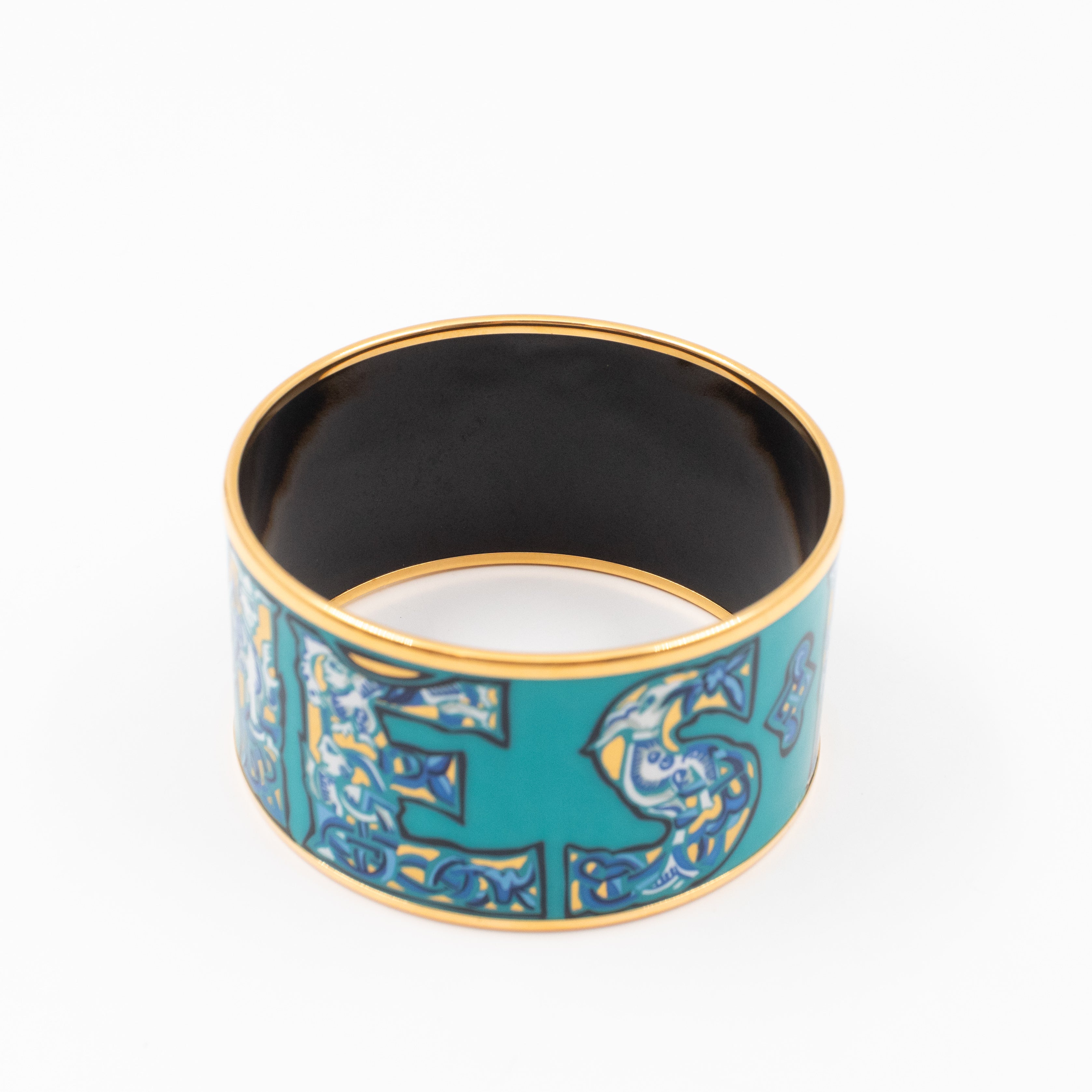 Alphabet Russe Enamel Extra Wide Bracelet Turquoise Bleu Kaki
