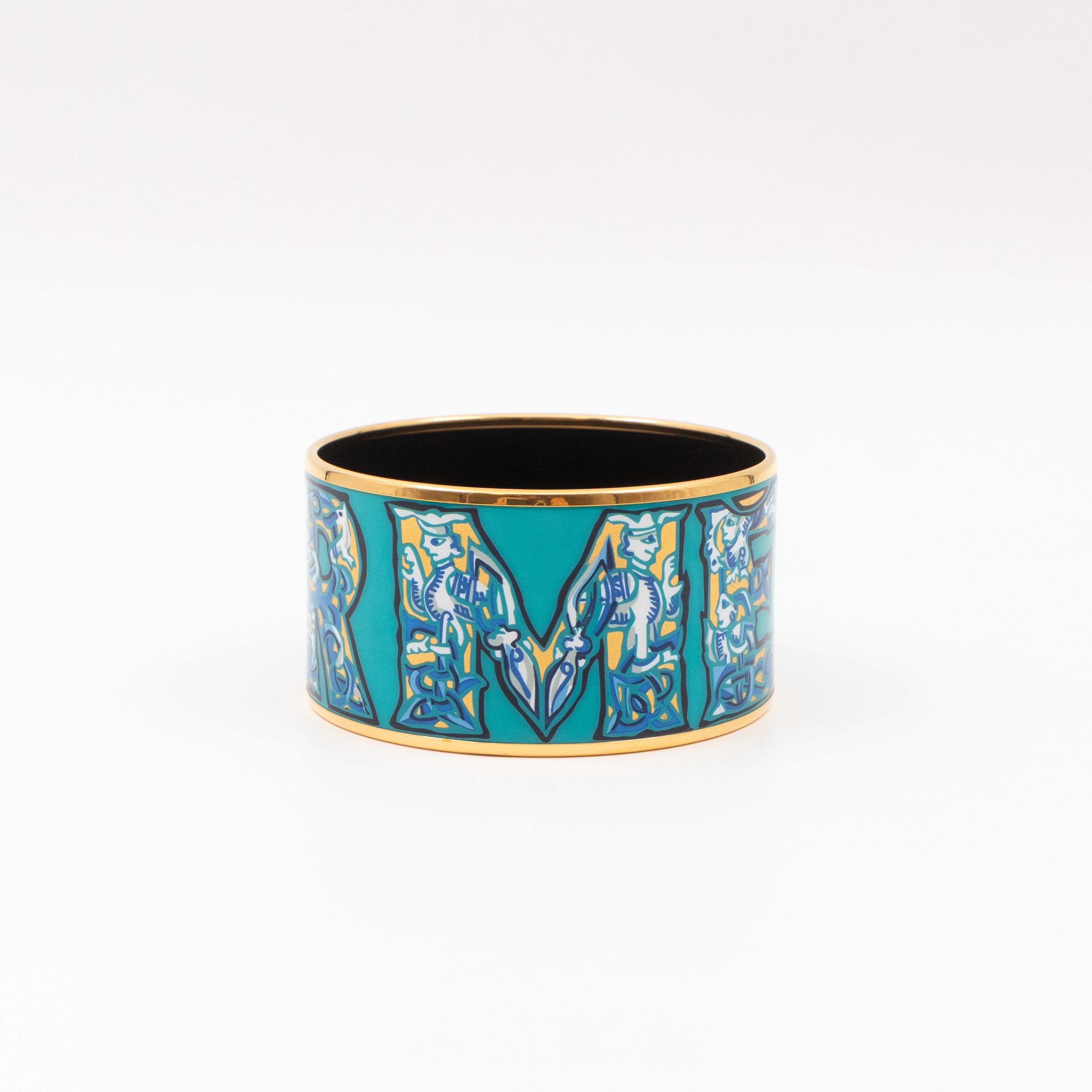 Alphabet Russe Enamel Extra Wide Bracelet Turquoise Bleu Kaki