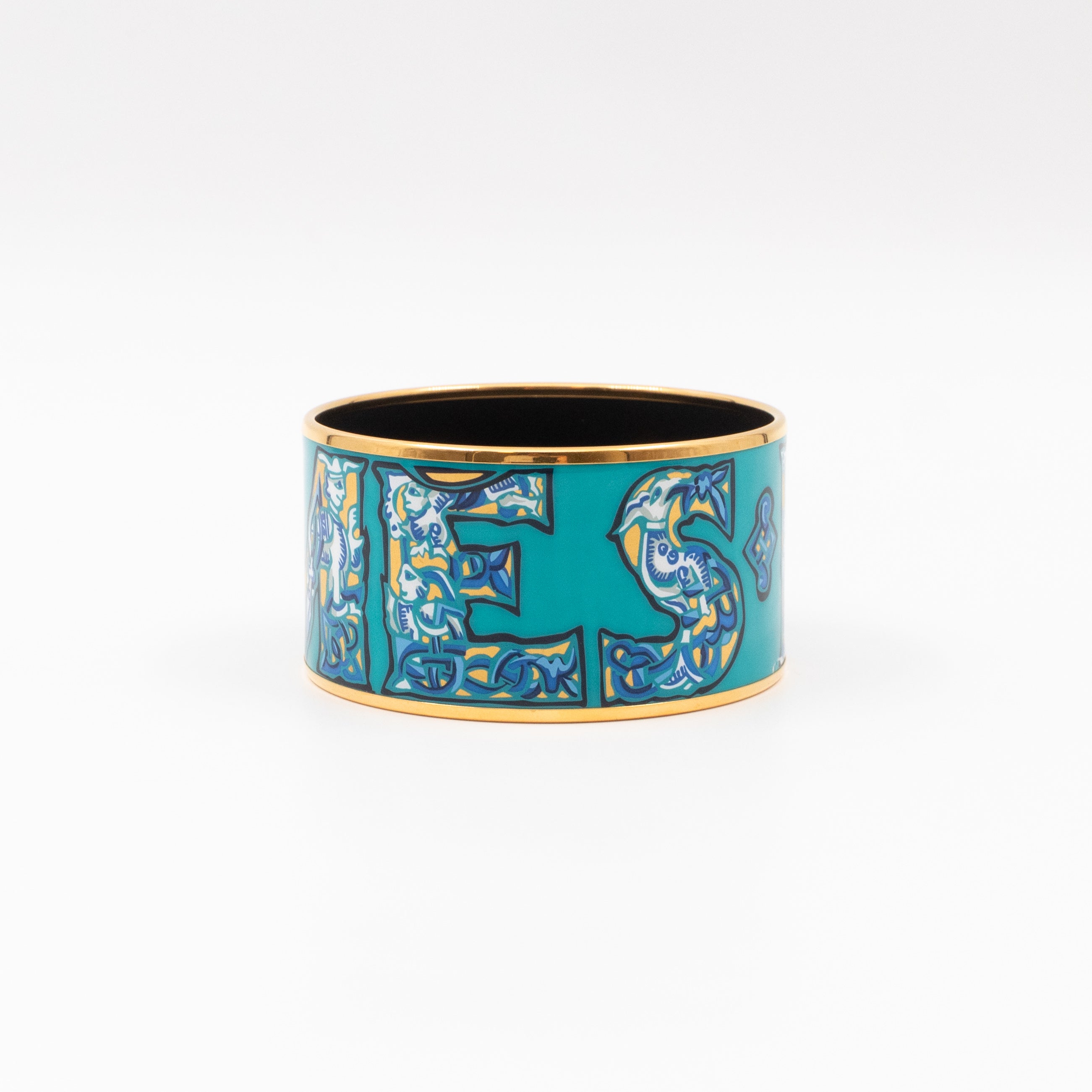 Alphabet Russe Enamel Extra Wide Bracelet Turquoise Bleu Kaki