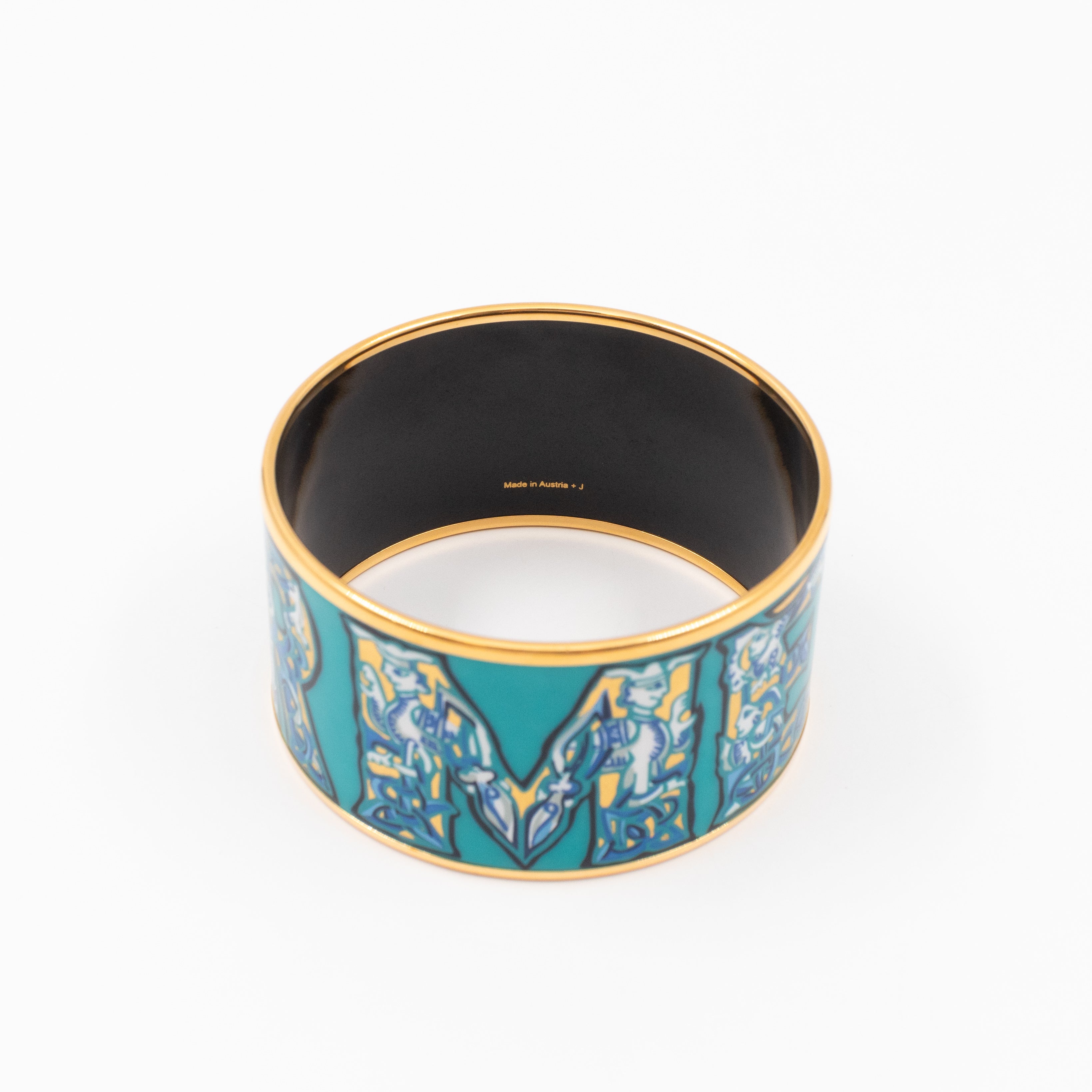 Alphabet Russe Enamel Extra Wide Bracelet Turquoise Bleu Kaki