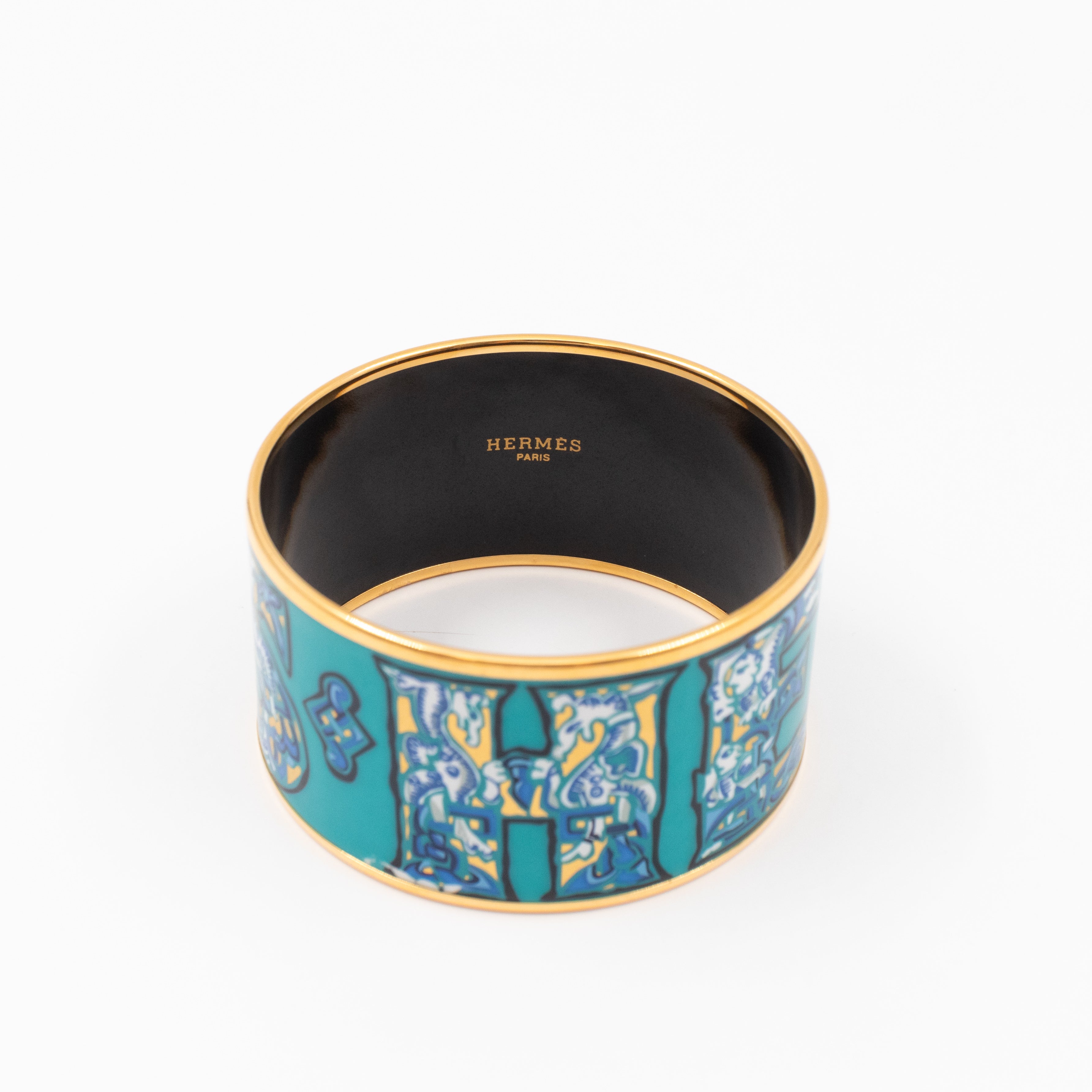 Alphabet Russe Enamel Extra Wide Bracelet Turquoise Bleu Kaki