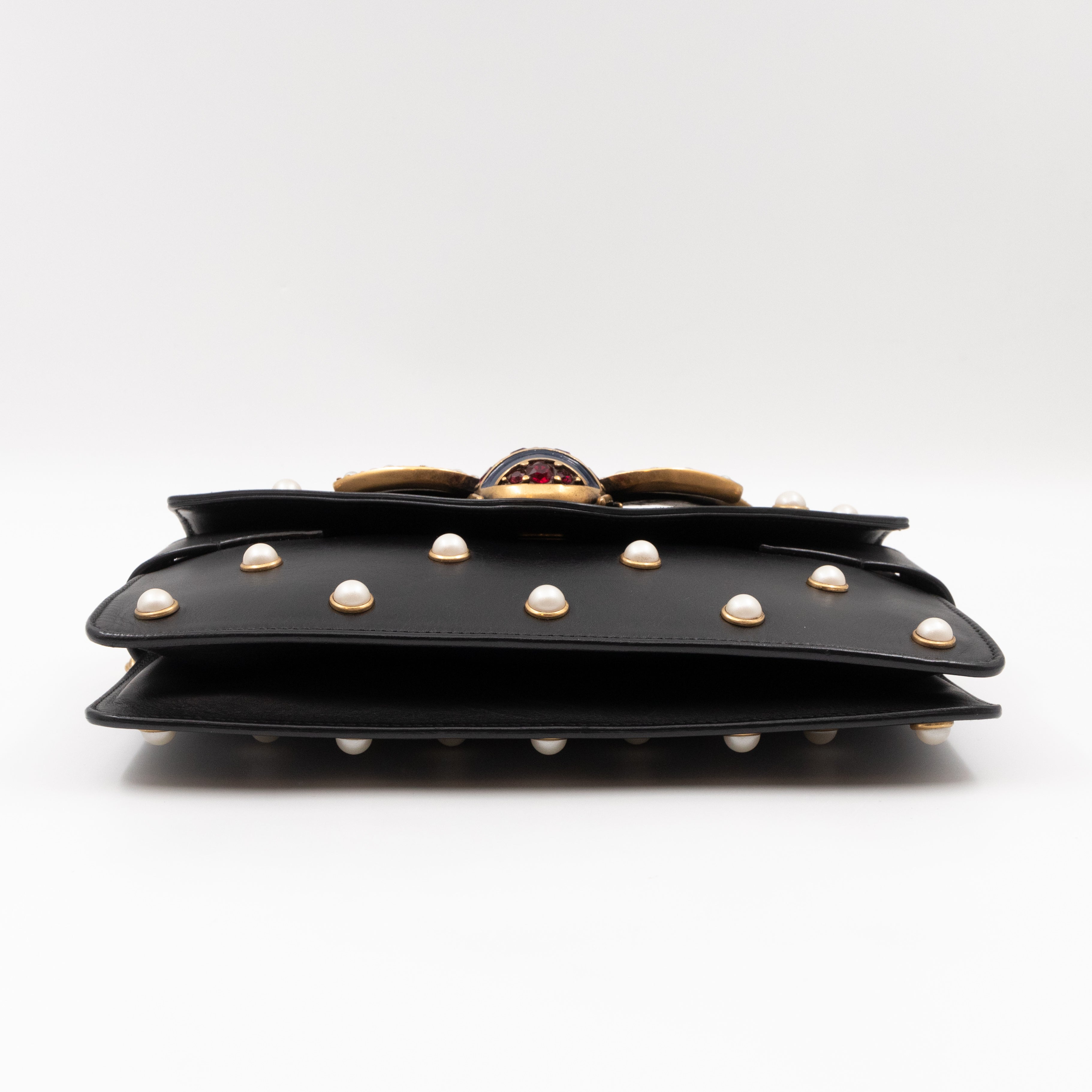 Broadway Pearl Studded Mini Queen Margaret Bee Bag Black Nappa Leather