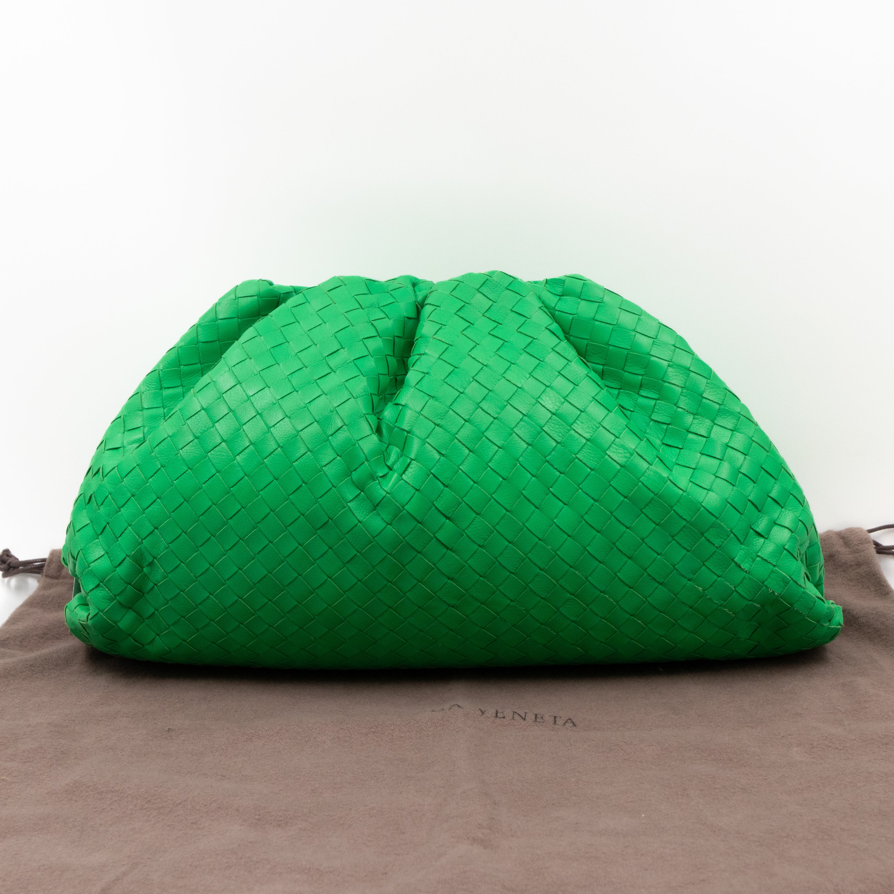 Pouch Clutch Intrecciato Green Leather