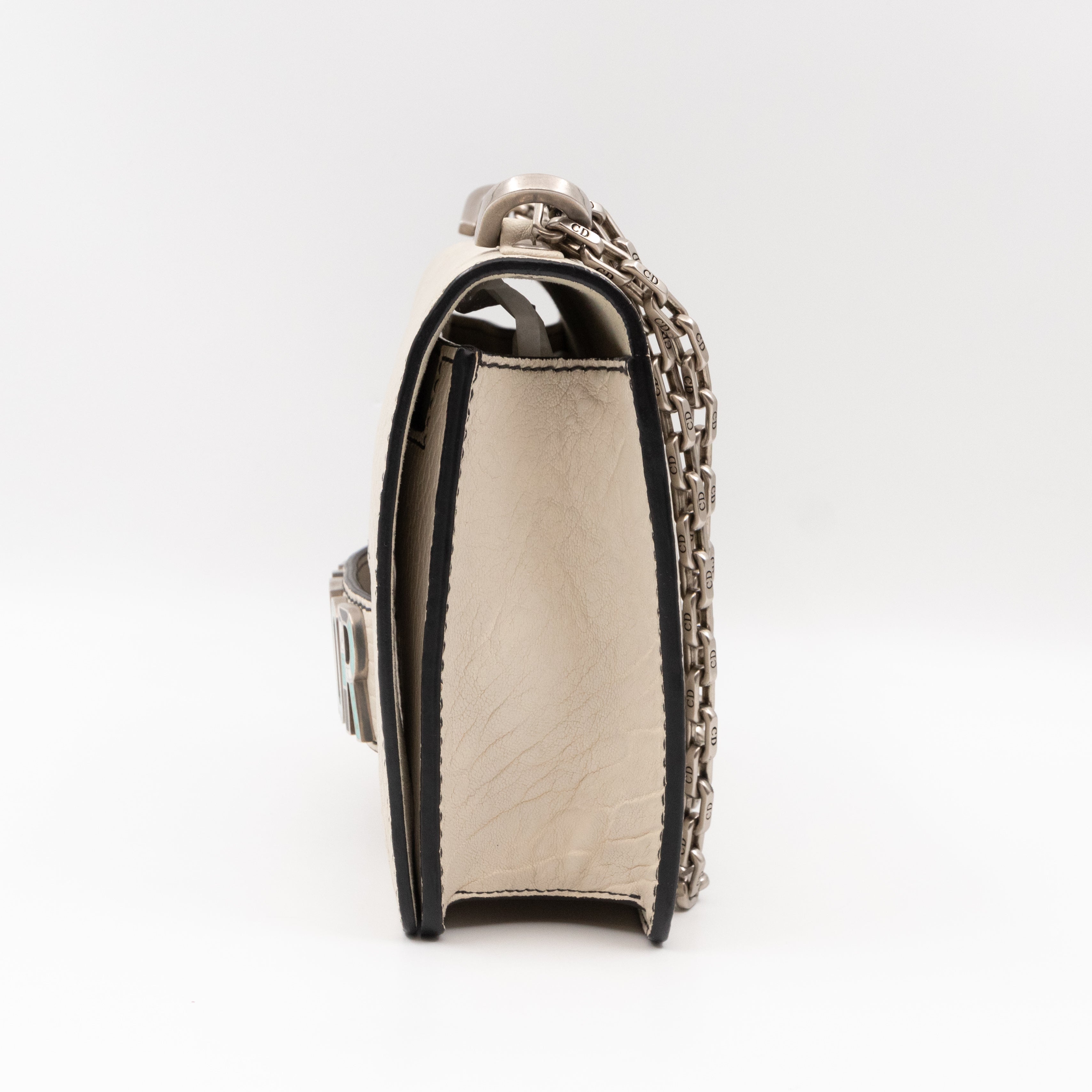 J'Adior Flap Bag Medium White Leather