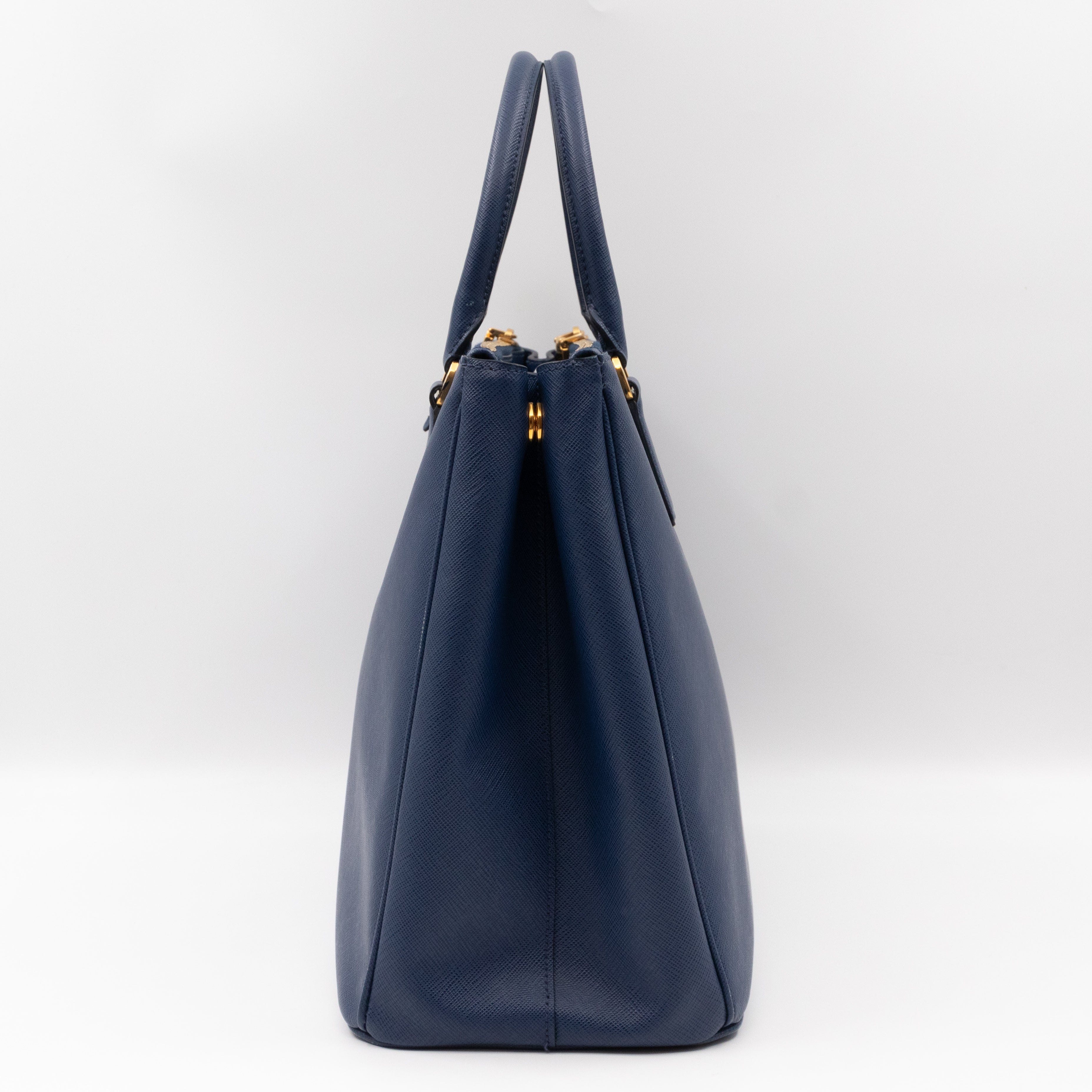 Galleria Large Double Zip Blue Saffiano Leather