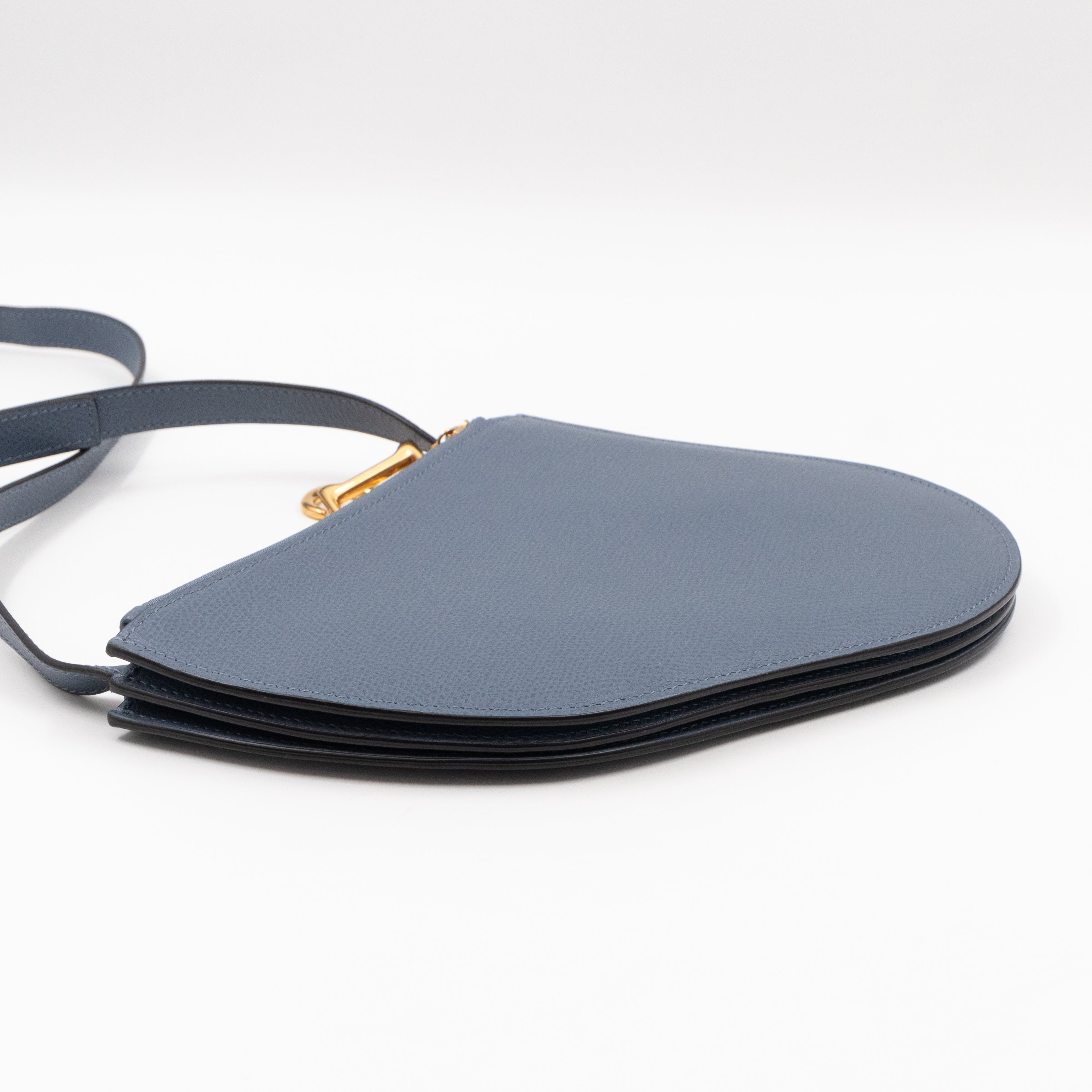 Saddle Triple Zip Crossbody Bag Blue Leather
