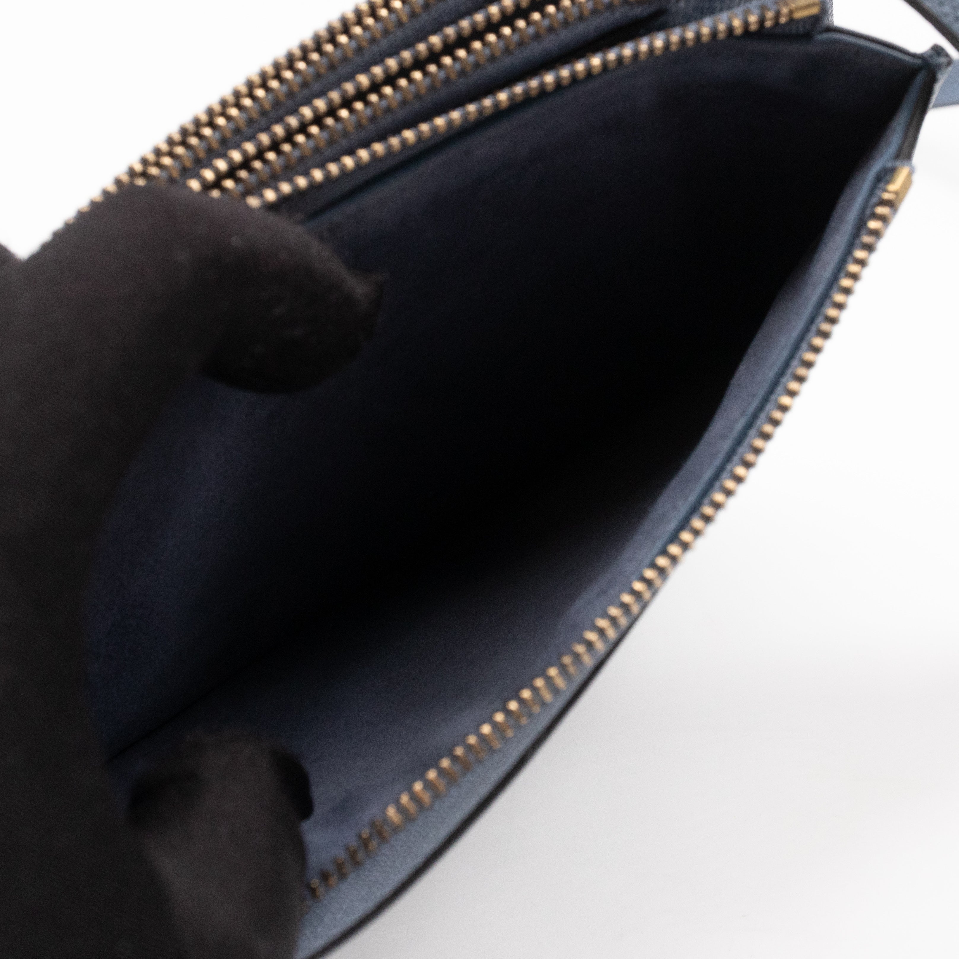 Saddle Triple Zip Crossbody Bag Blue Leather
