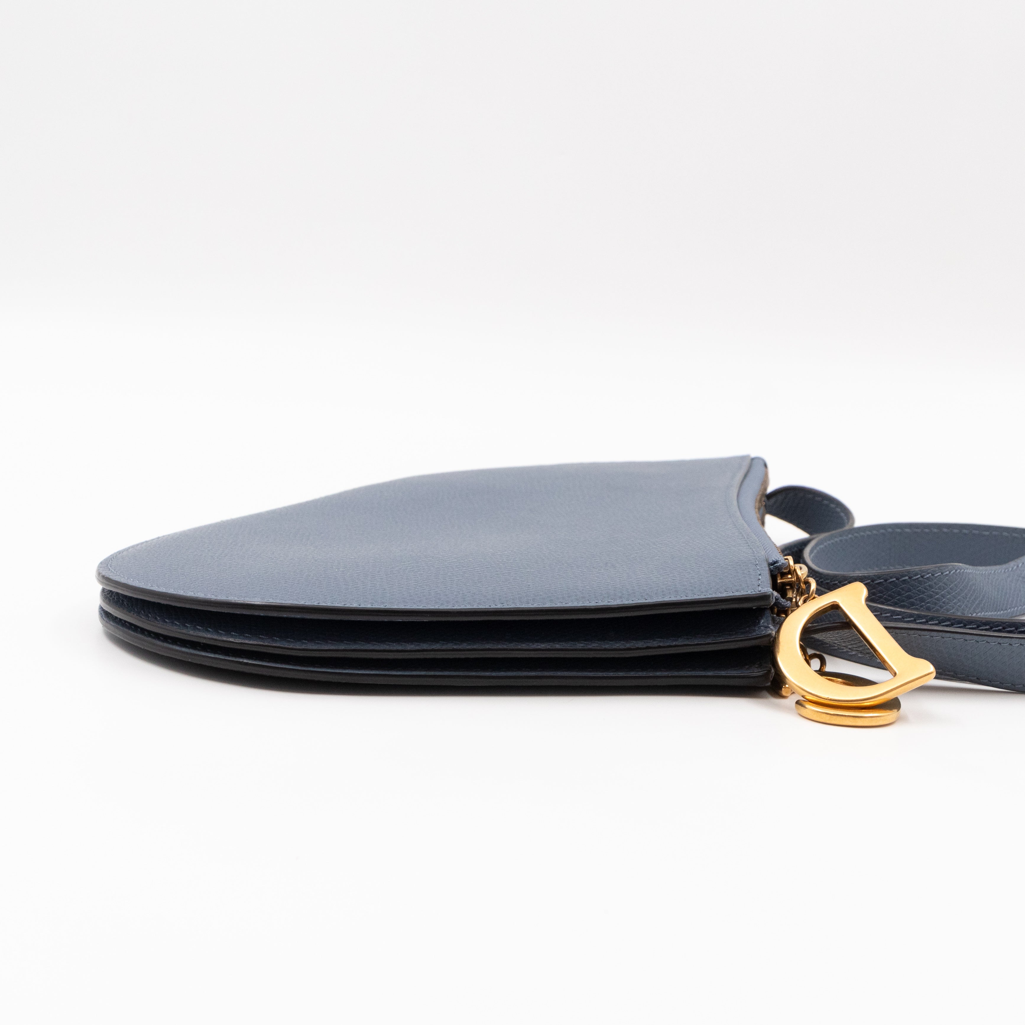 Saddle Triple Zip Crossbody Bag Blue Leather