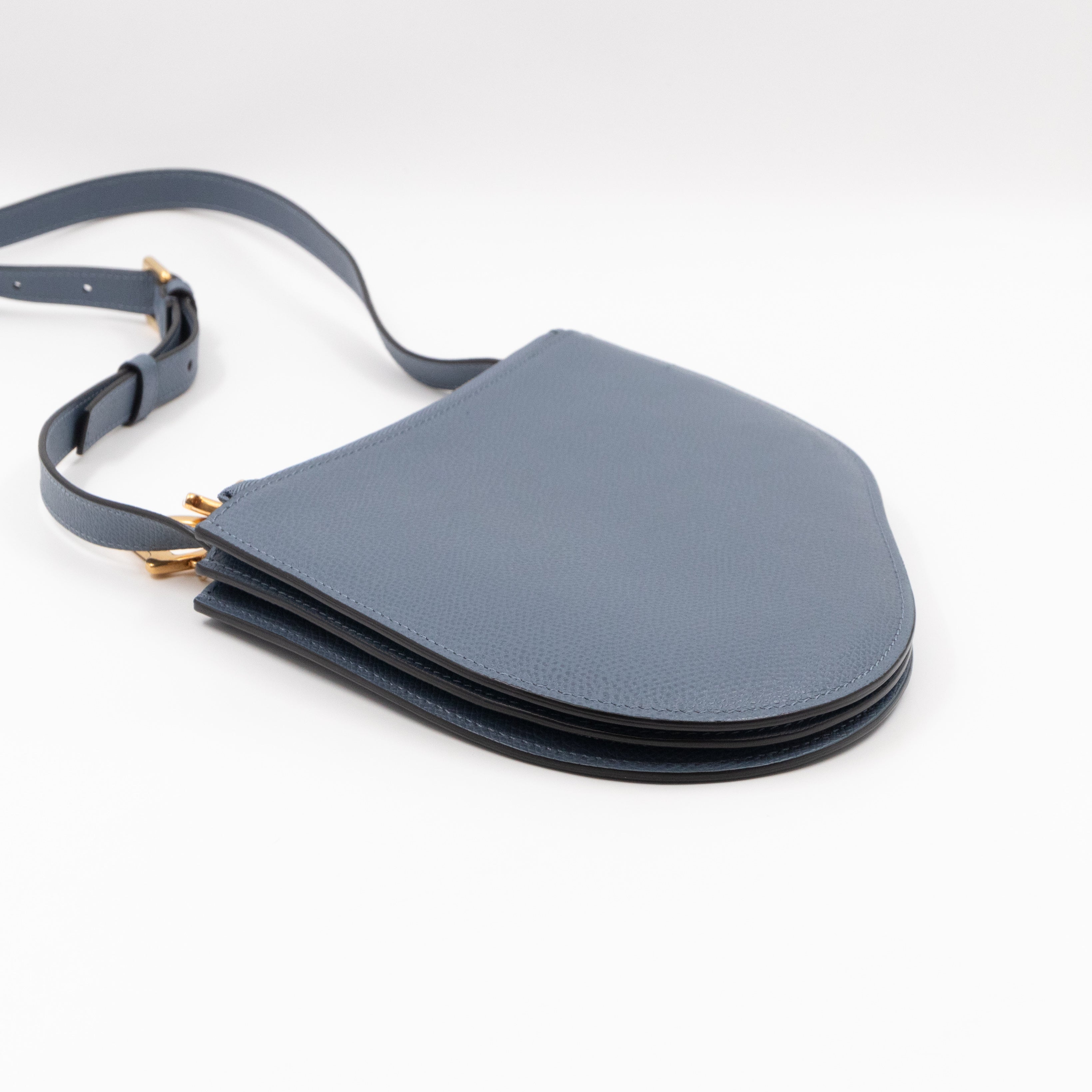 Saddle Triple Zip Crossbody Bag Blue Leather
