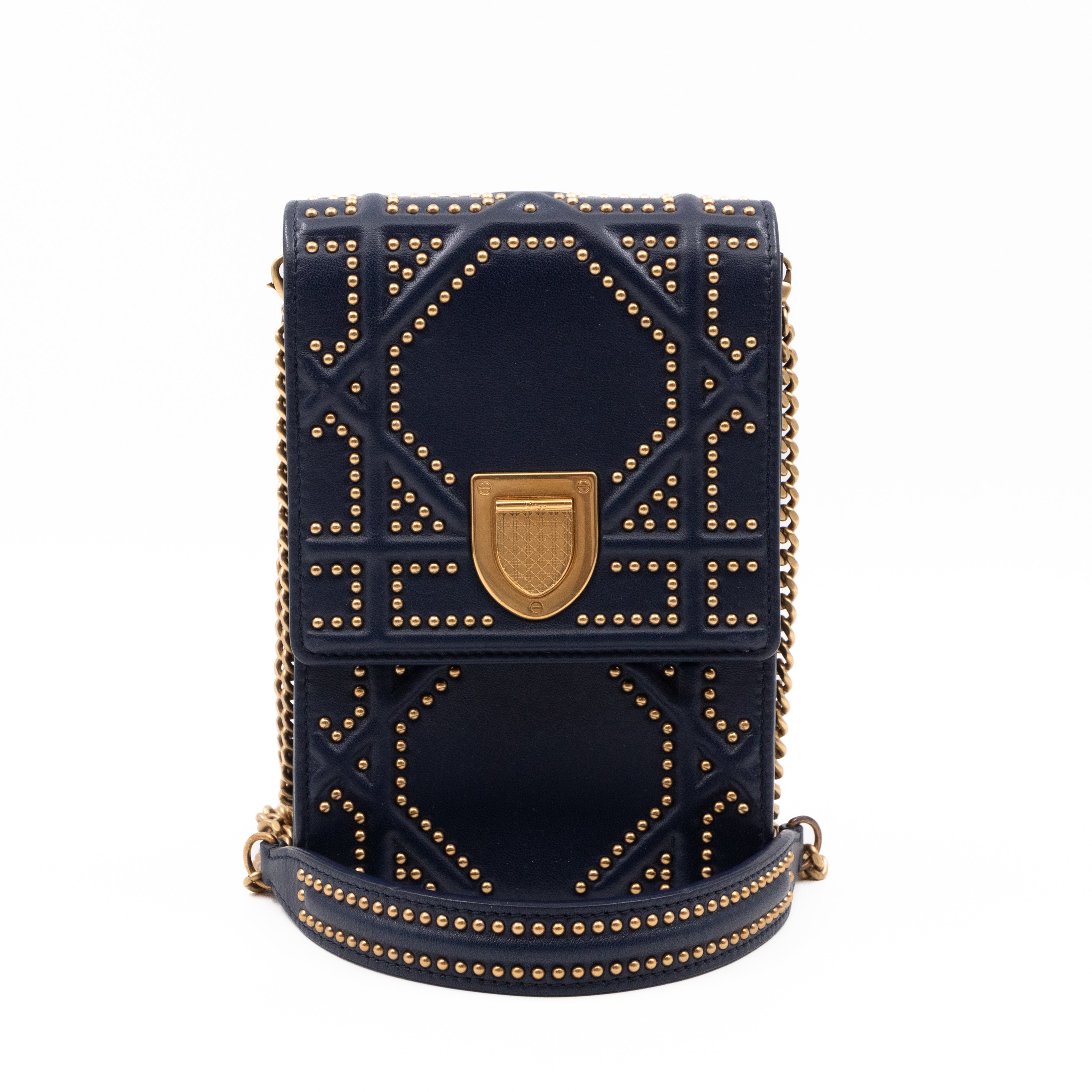 Vertical Diorama Studded Navy Blue Leather