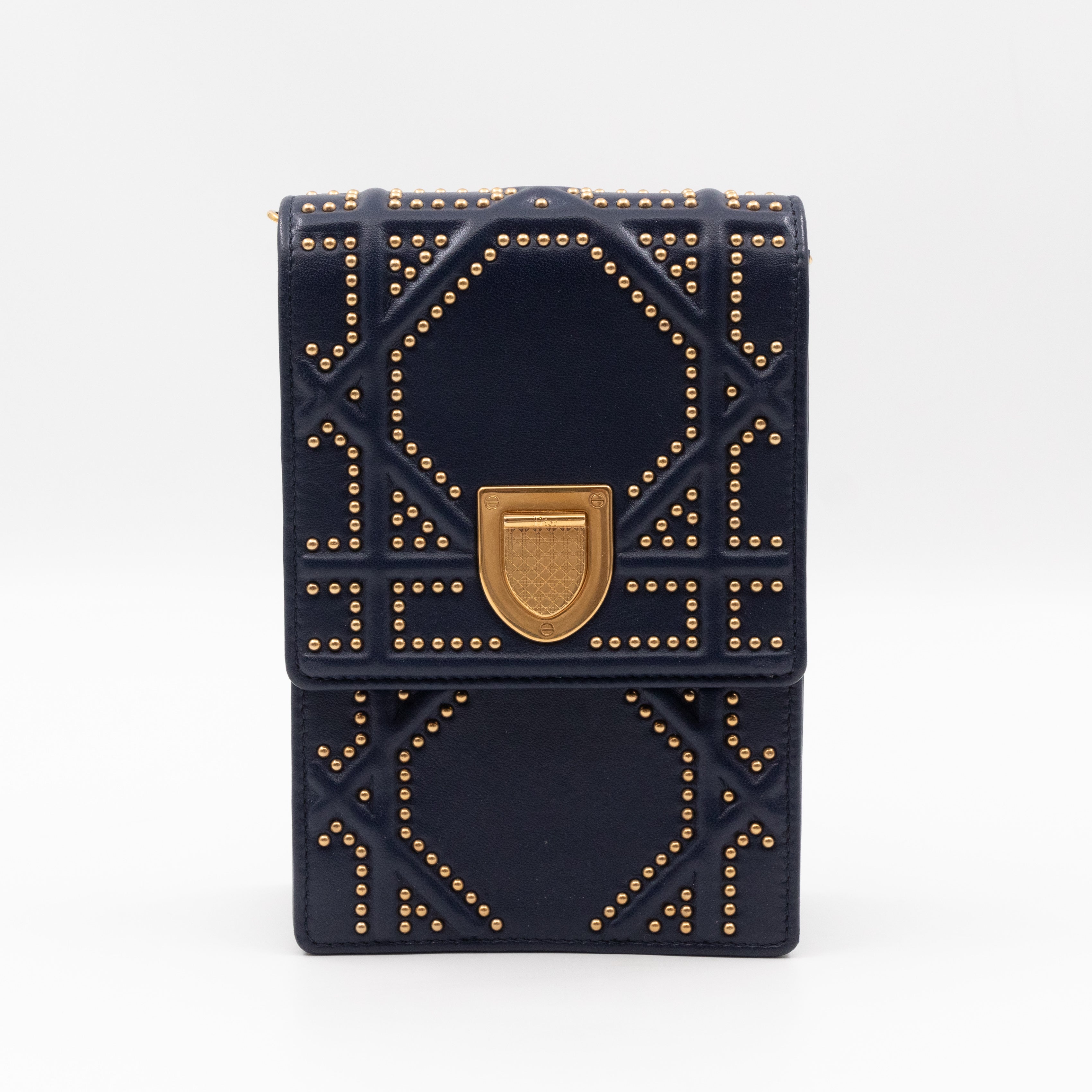Vertical Diorama Studded Navy Blue Leather