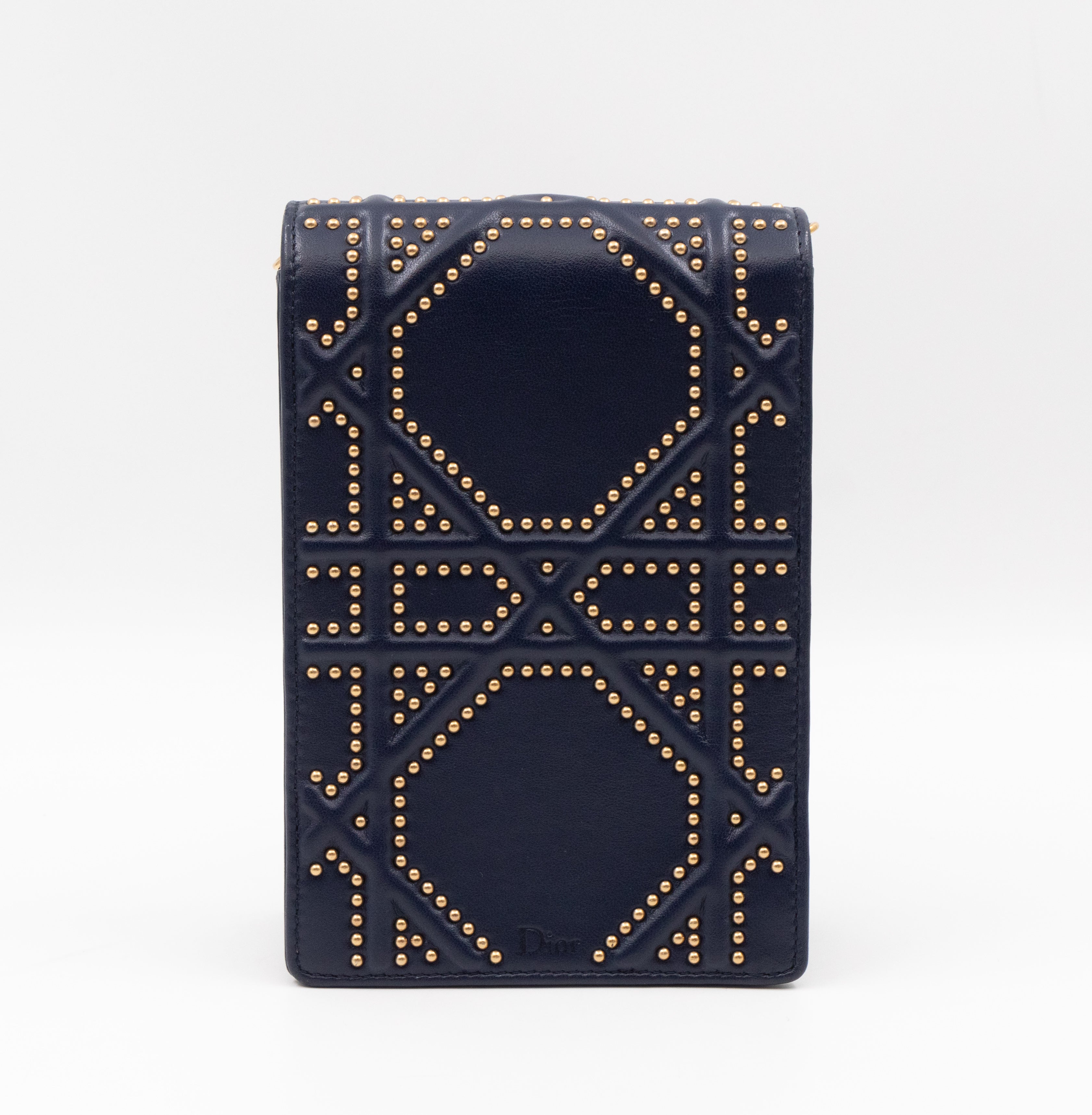 Vertical Diorama Studded Navy Blue Leather