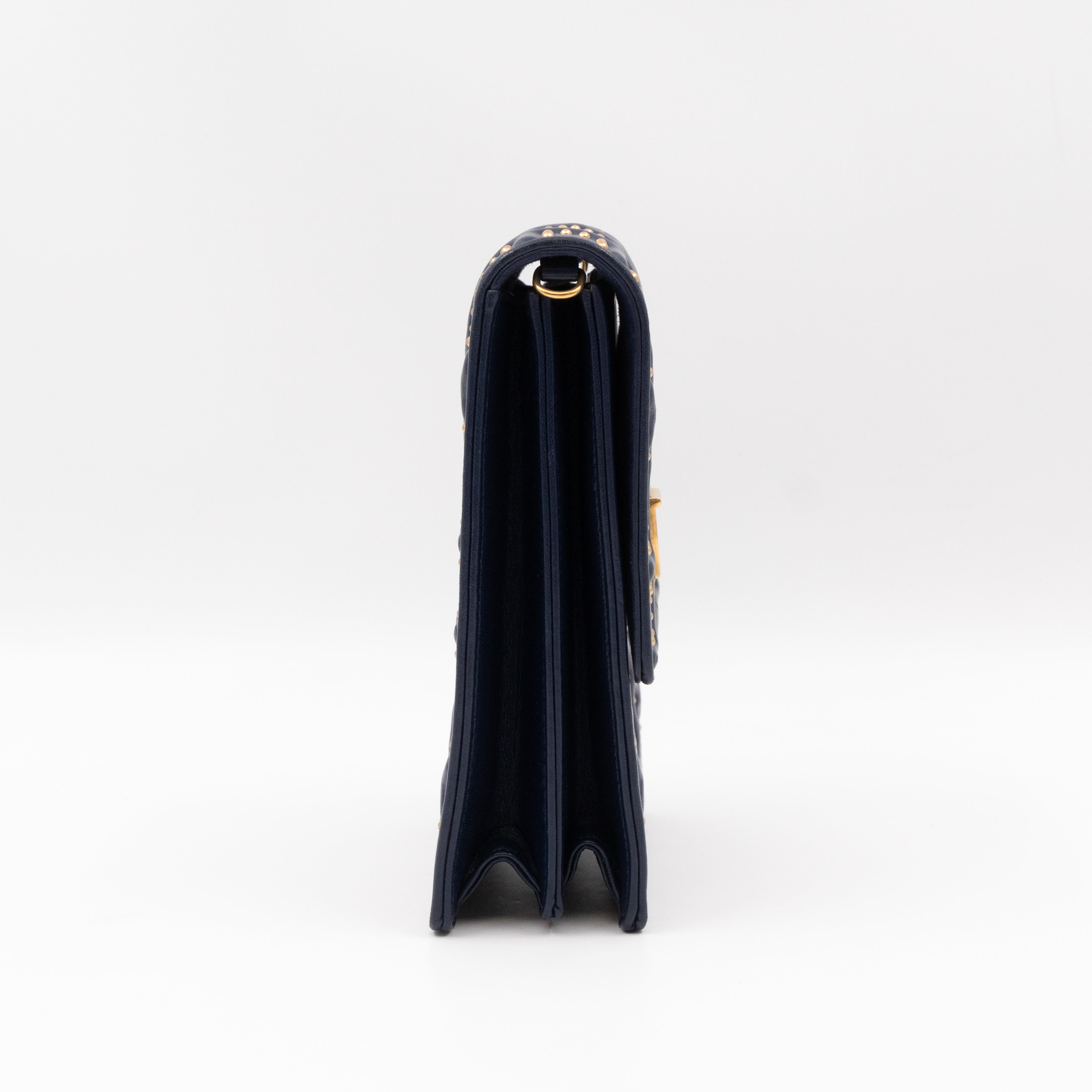 Vertical Diorama Studded Navy Blue Leather