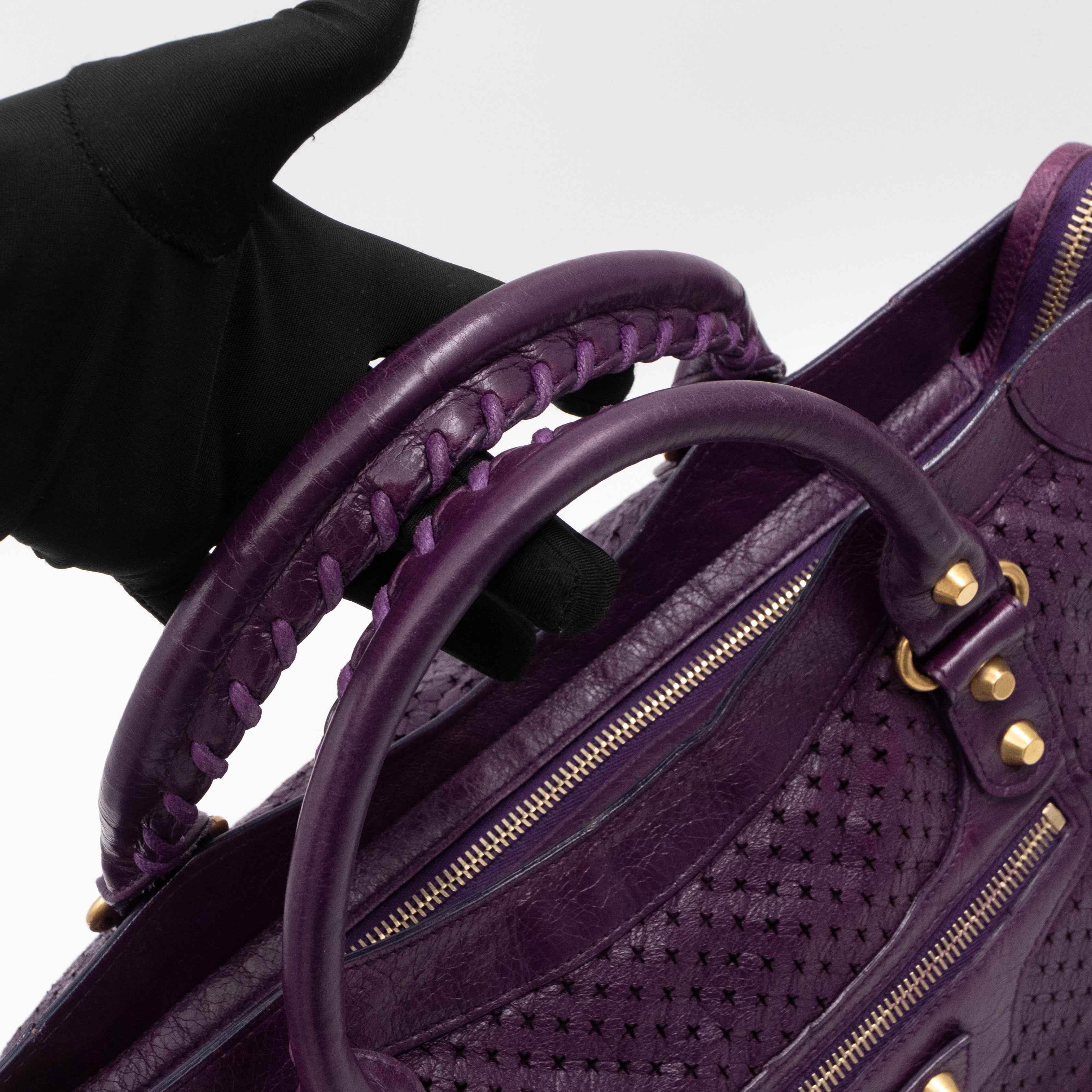 Classic City Bag Violet Cross Perforated Leather