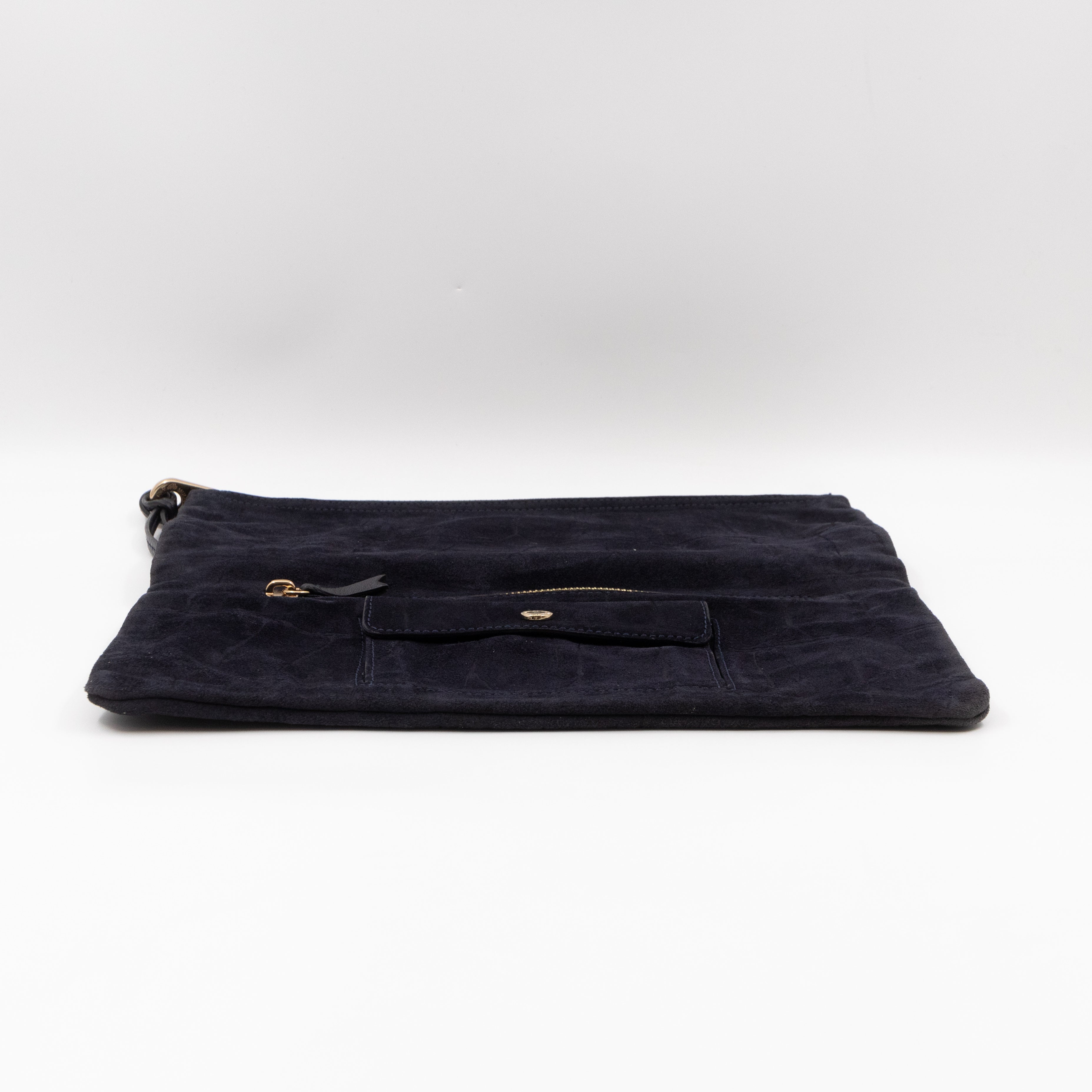Daria Clutch Black Croc Embossed Suede
