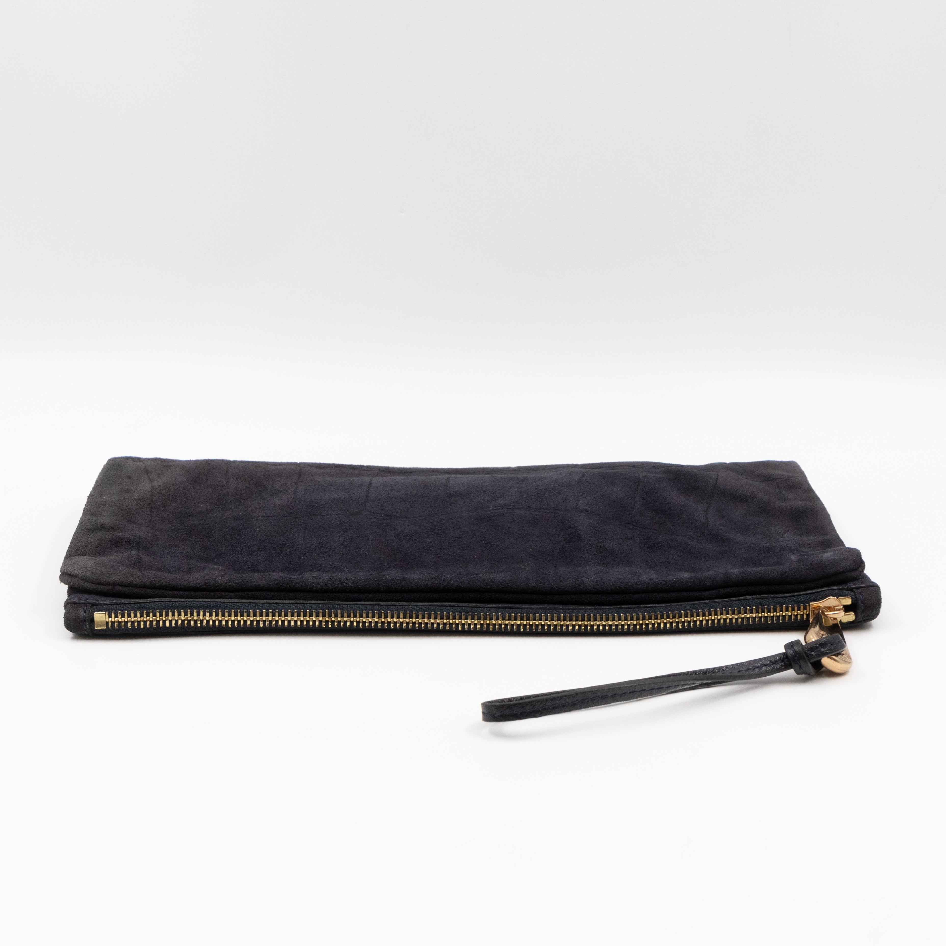 Daria Clutch Black Croc Embossed Suede