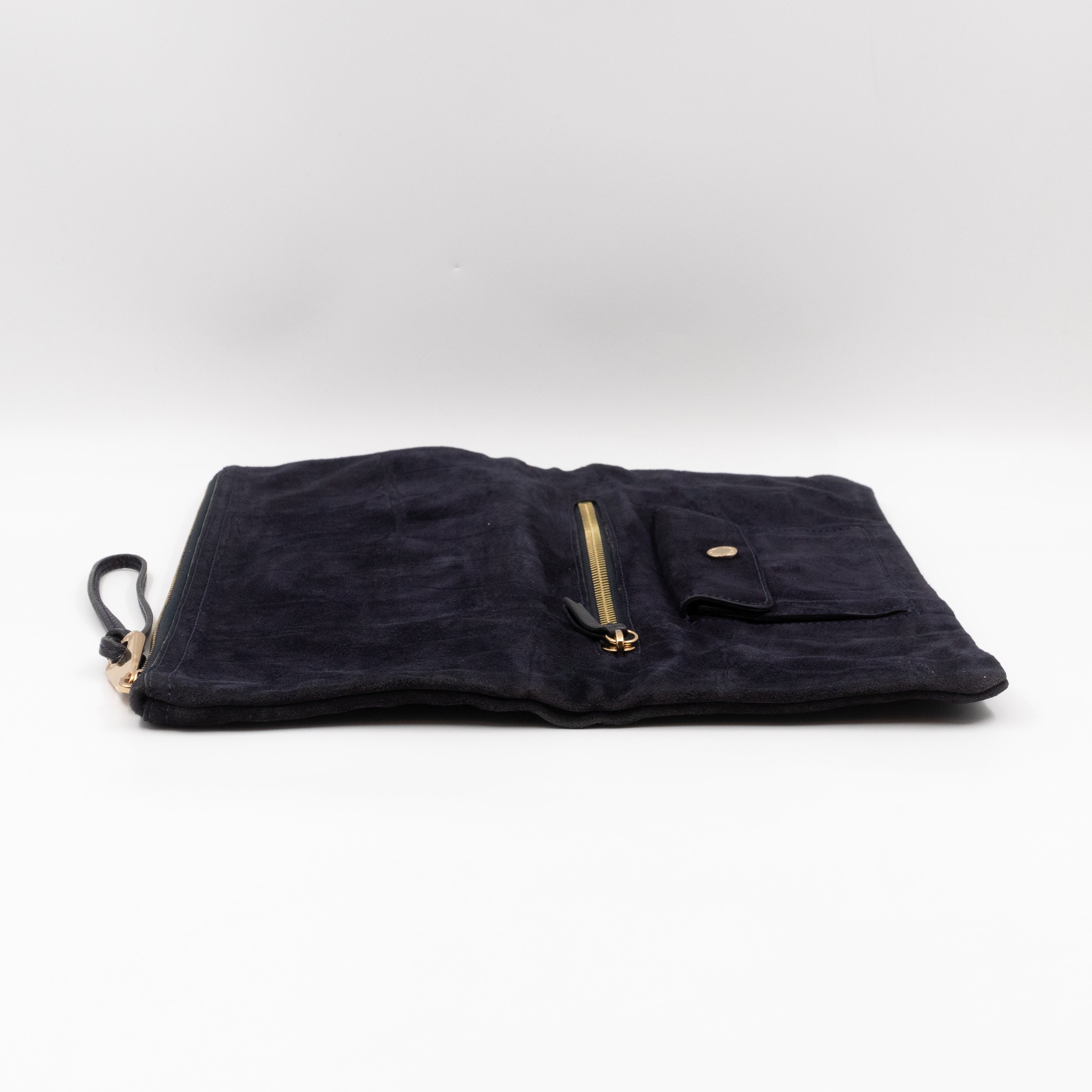 Daria Clutch Black Croc Embossed Suede